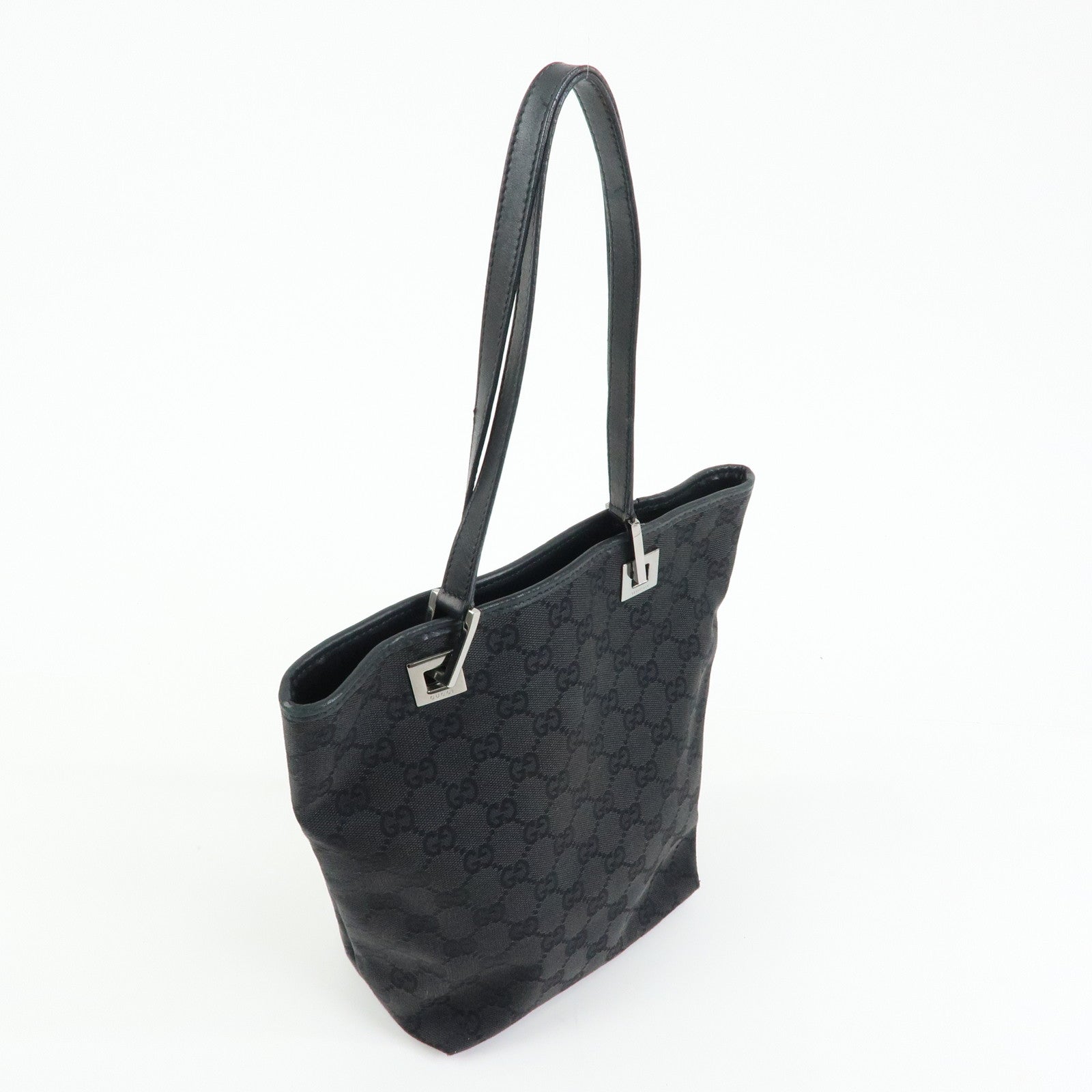 GUCCI GG Canvas Leather Tote Bag Hand Bag Shoulder Bag Black 31244