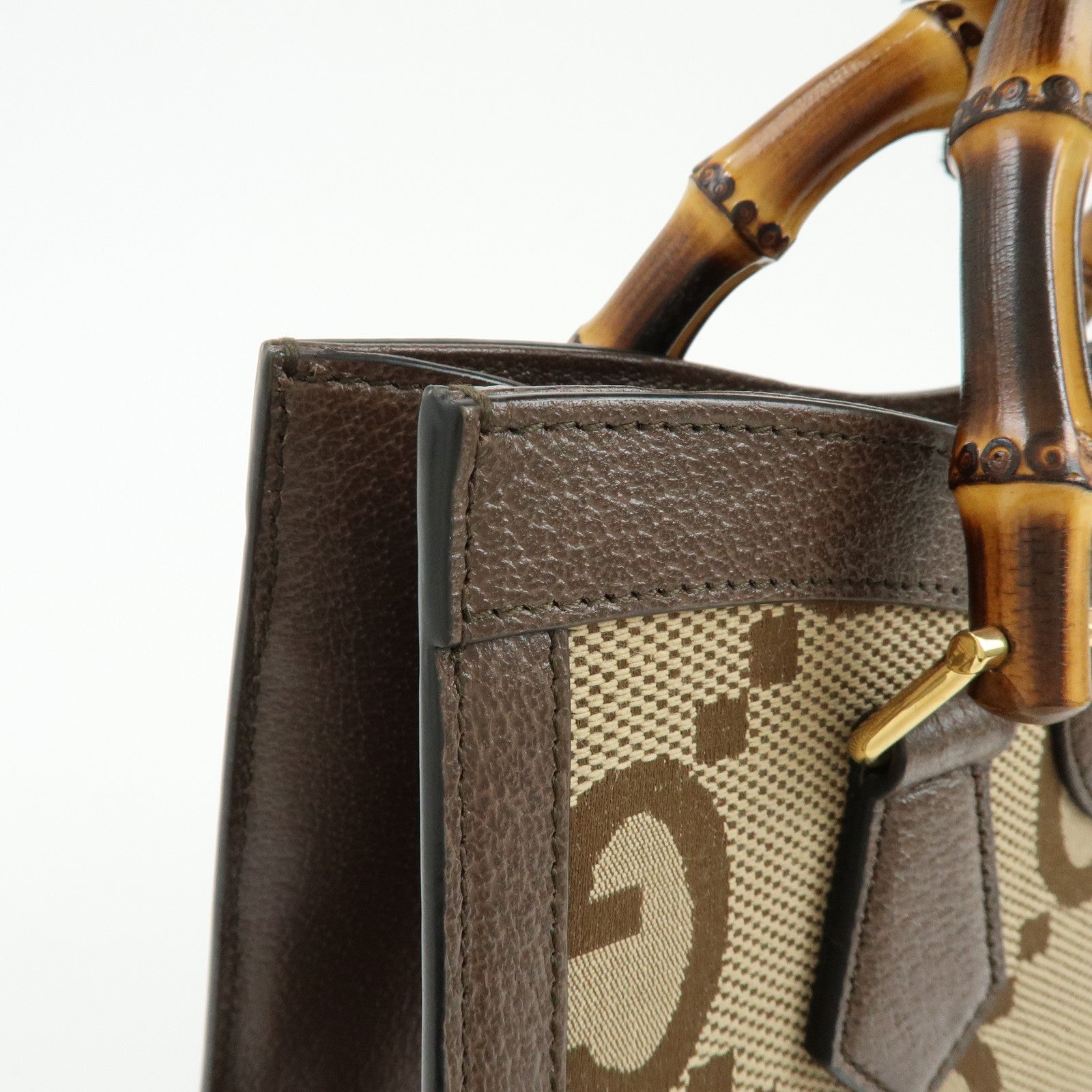 GUCCI Bamboo Double G Diana Jumbo GG Canvas 2Way Bag Tote Bag 660195