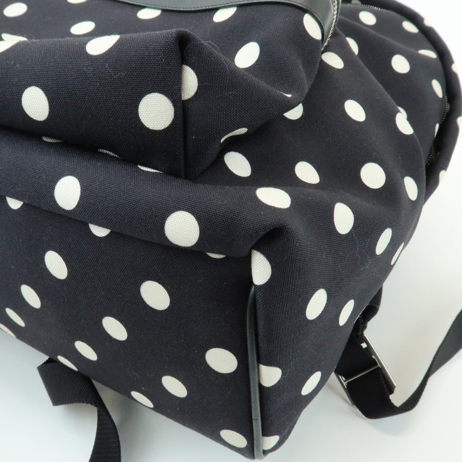 SAINT LAURENT PARIS City Canvas Backpack Rucksack Polka Dot Black White