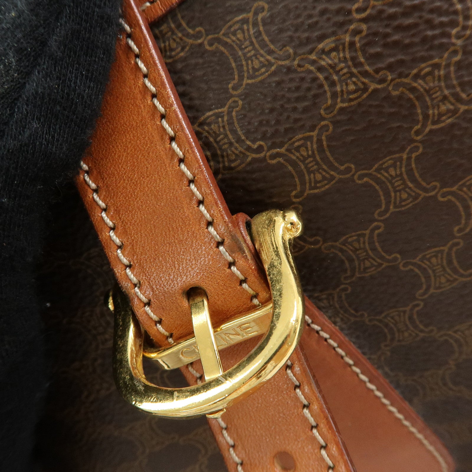 CELINE Macadam PVC Leather Tote Bag Hand Bag Shoulder Bag Brown