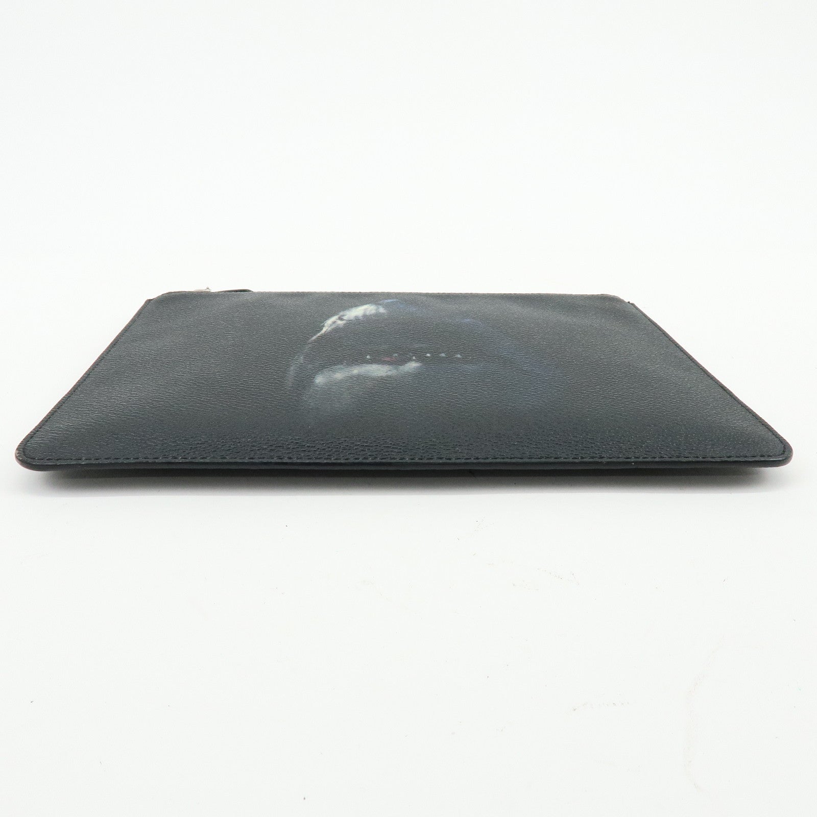 GIVENCHY Shark Print Leather Clutch Bag Flat Pouch Black