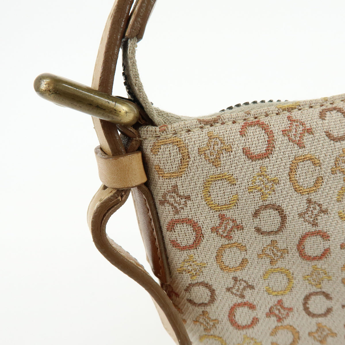 CELINE C Macadam Canvas Leather Shoulder Bag Hand Bag Beige