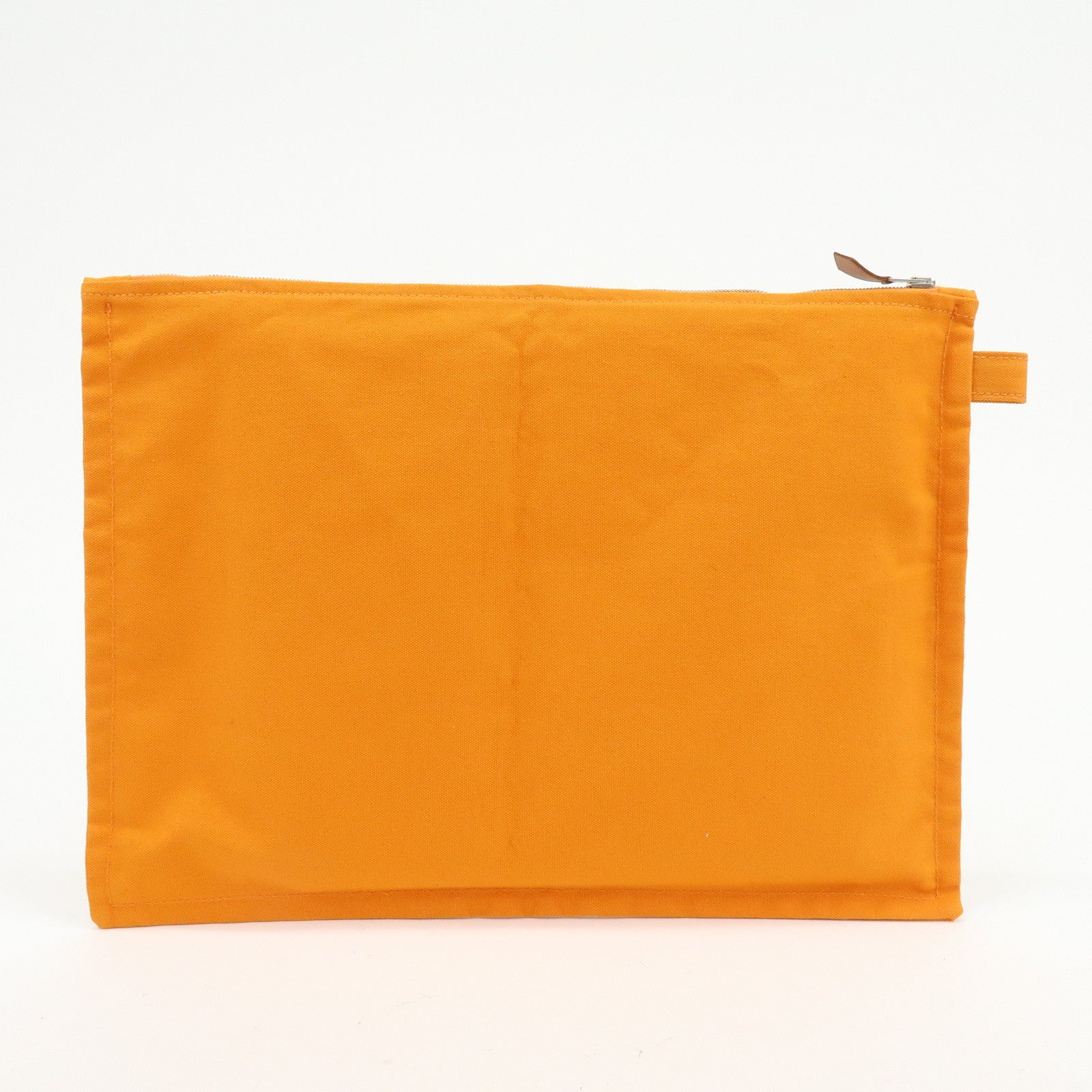 HERMES Cotton Leather Bora Bora GM Flat Pouch Orange