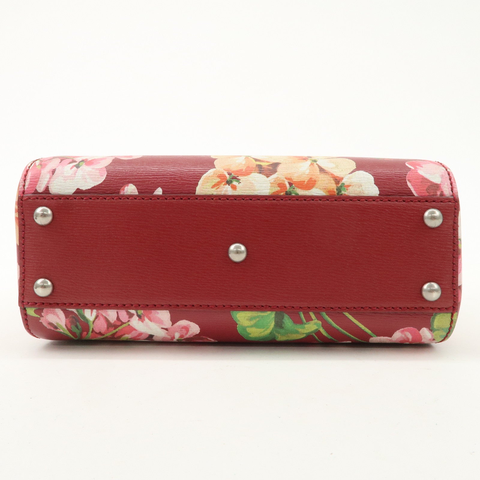 GUCCI Bamboo Leather Flower Mini Shopper 2Way Hand Bag Red 368823 Used