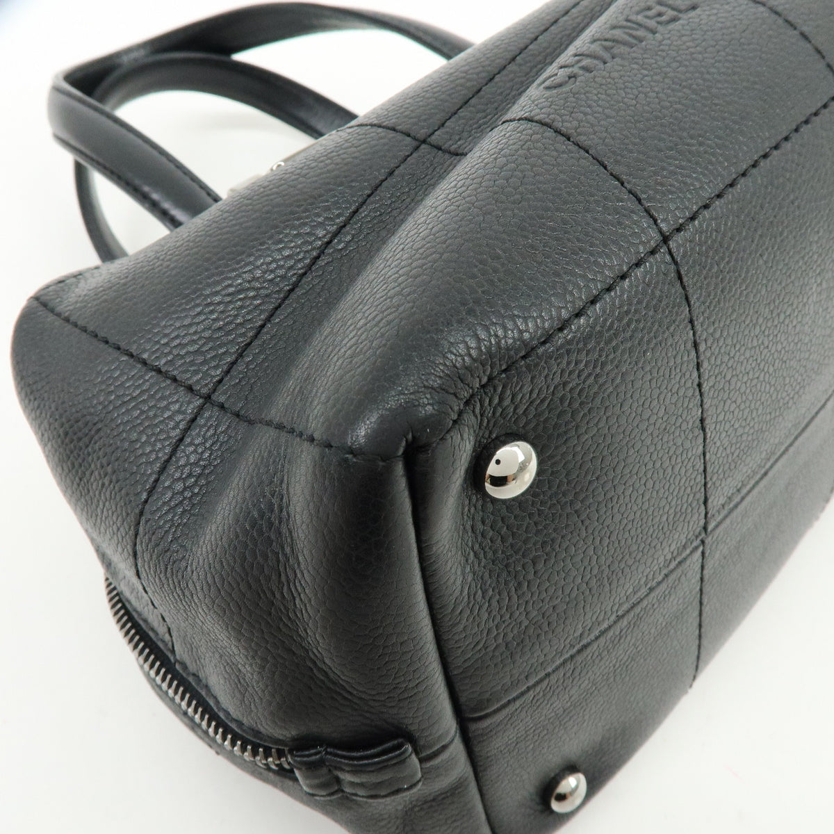 CHANEL Chocolate Bar COCO Mark Caviarskin Hand Bag Mini Boston Bag