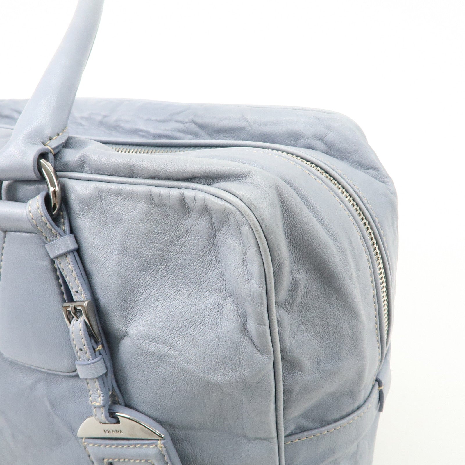 PRADA Logo Leather Shoulder Bag Hand Bag Blue BL094F Used