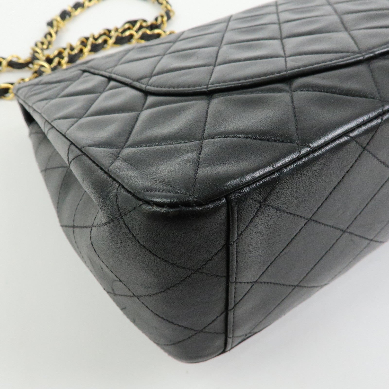 CHANEL Jumbo Matelasse 34 COCO Mark Lamb Skin Shoulder Bag Black A01094