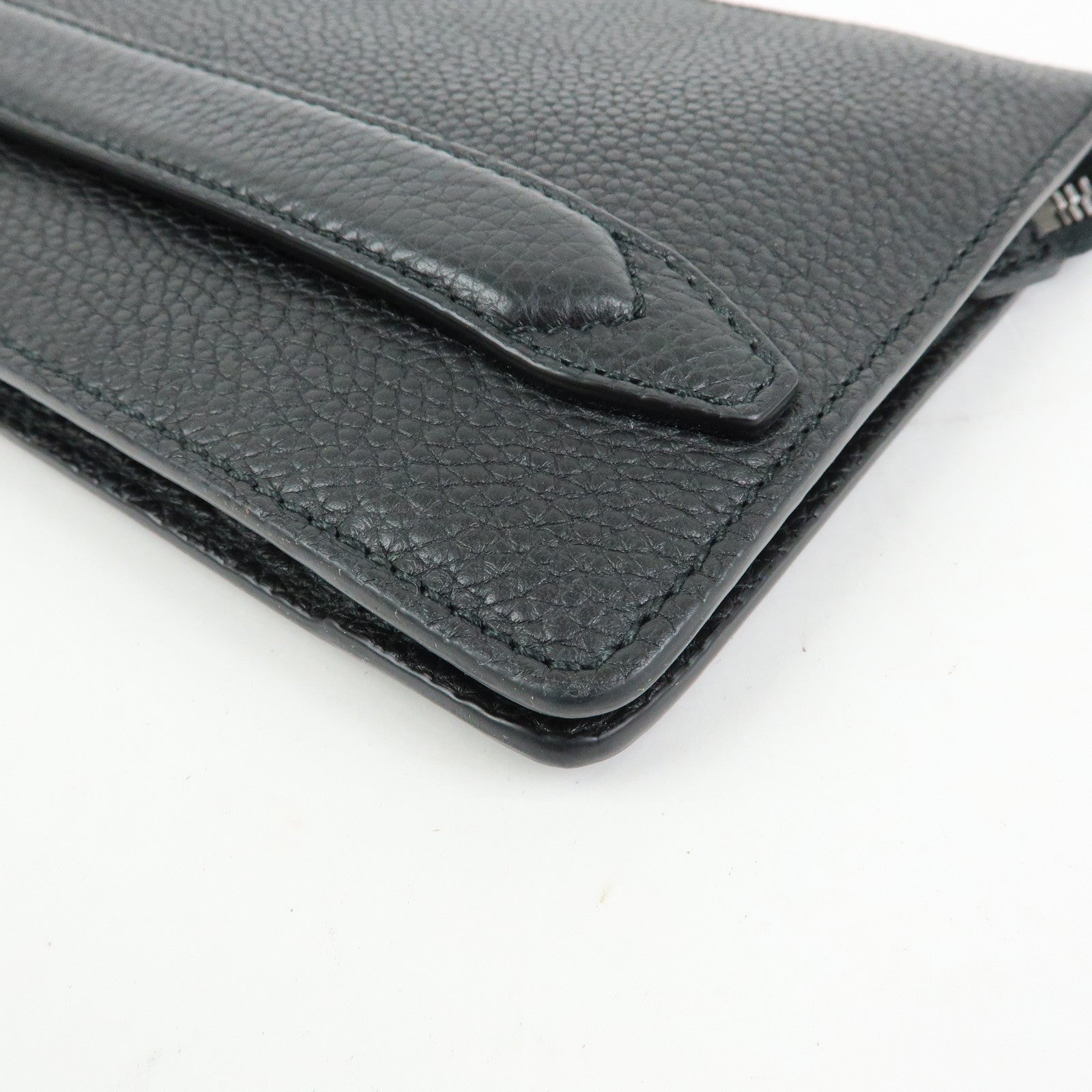 Ferragamo Leather Clutch Bag Flat Pouch Purse Black