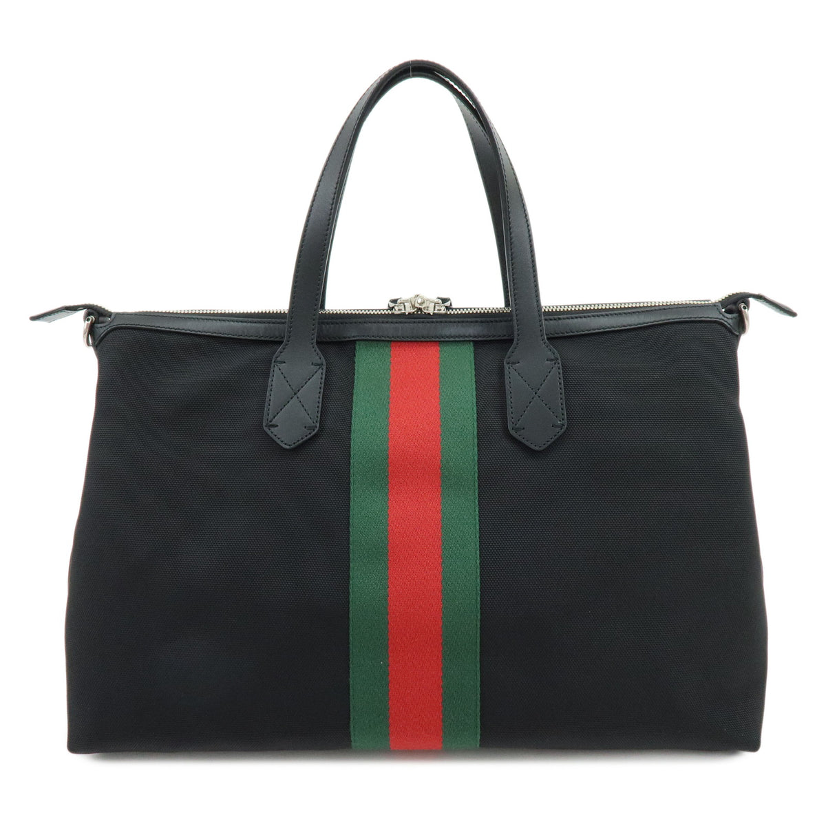GUCCI Sherry Canvas Leather 2Way Bag Tote Bag Shoulder Bag Black 359261