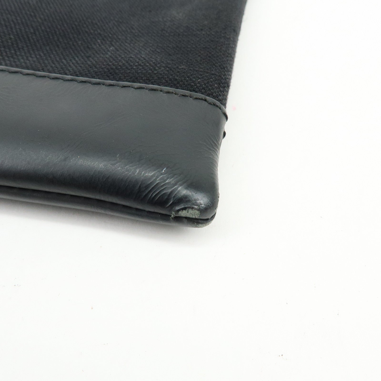 BALENCIAGA Navy Clip M Canvas Leather Clutch Bag Black 373834