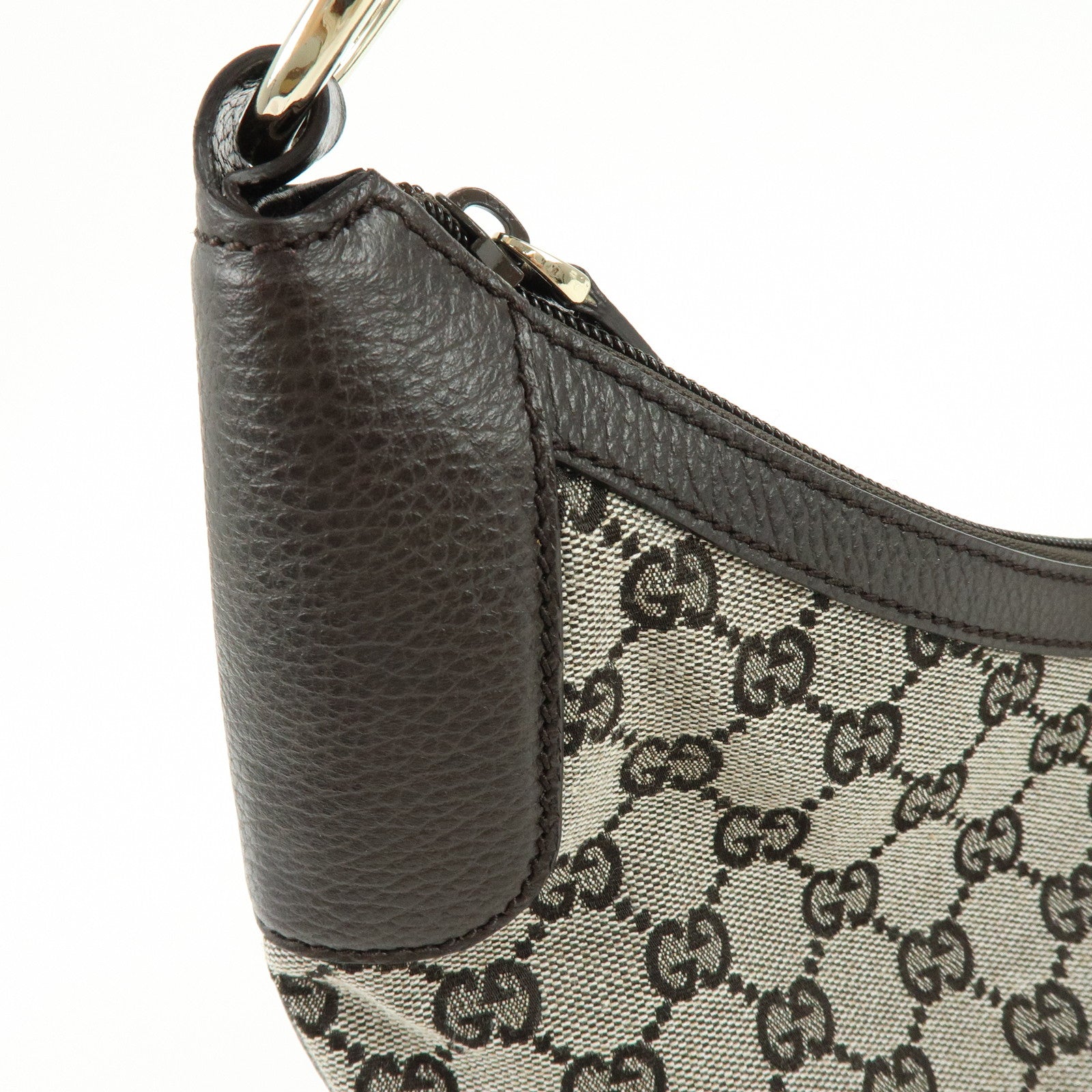 GUCCI GG Canvas Leather Shoulder Bag Dark Brown 257297