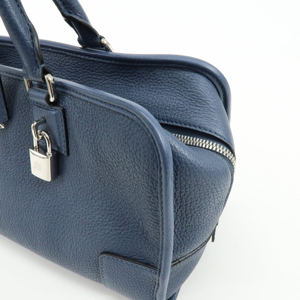 LOEWE Anagram Amazona 36 Leather Hand Bag Boston Bag Navy