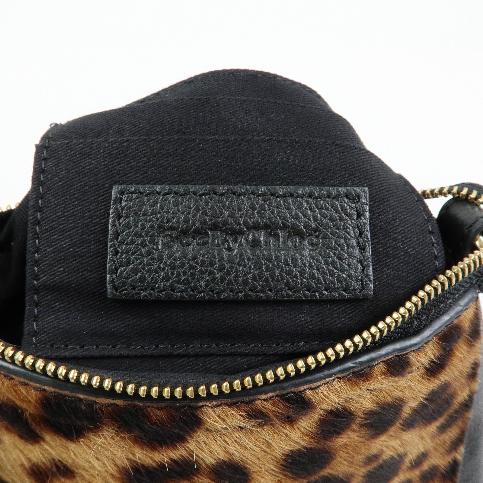Chloe See By Chloe Joan Leather Unborn Calf 2Way Bag Leopard Black