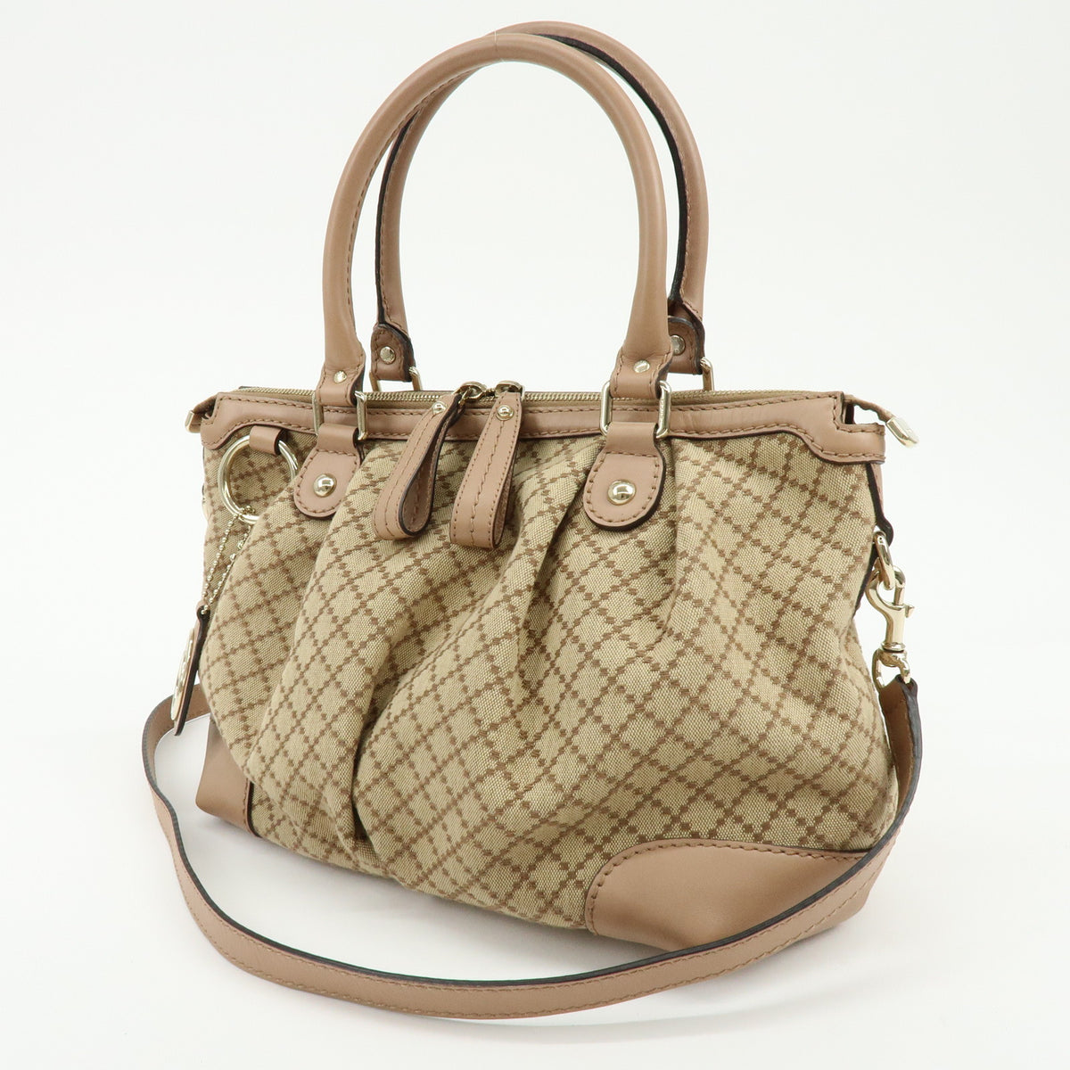 GUCCI Sukey Diamante Interlocking G GG Canvas Leather 2Way Bag 247902