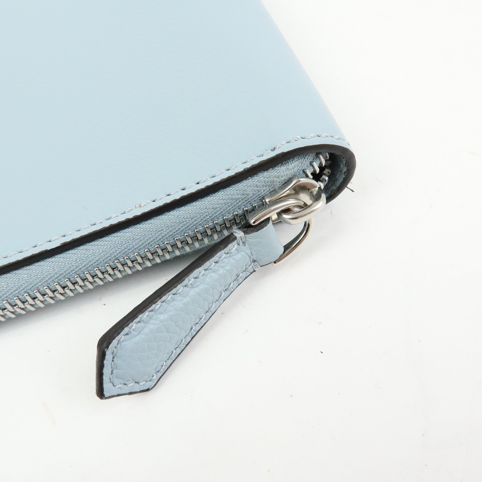 FENDI Leather Clutch Bag Document Case Flat Pouch Light Blue 7N0167
