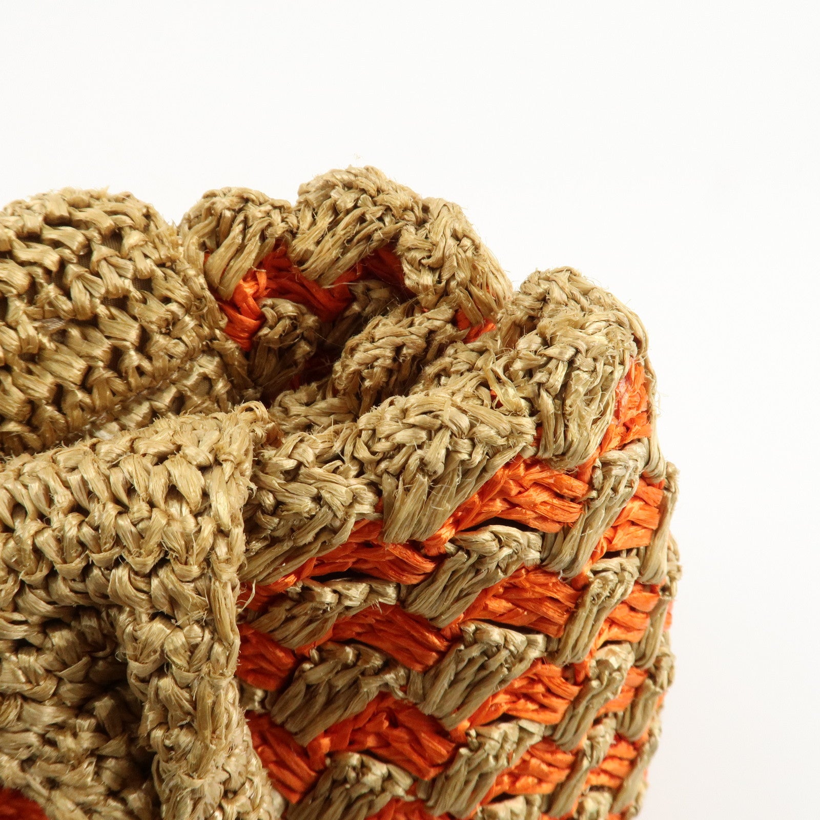 PRADA Triangl Logo Braded Tote Bag Hand Bag Orange Beige Used