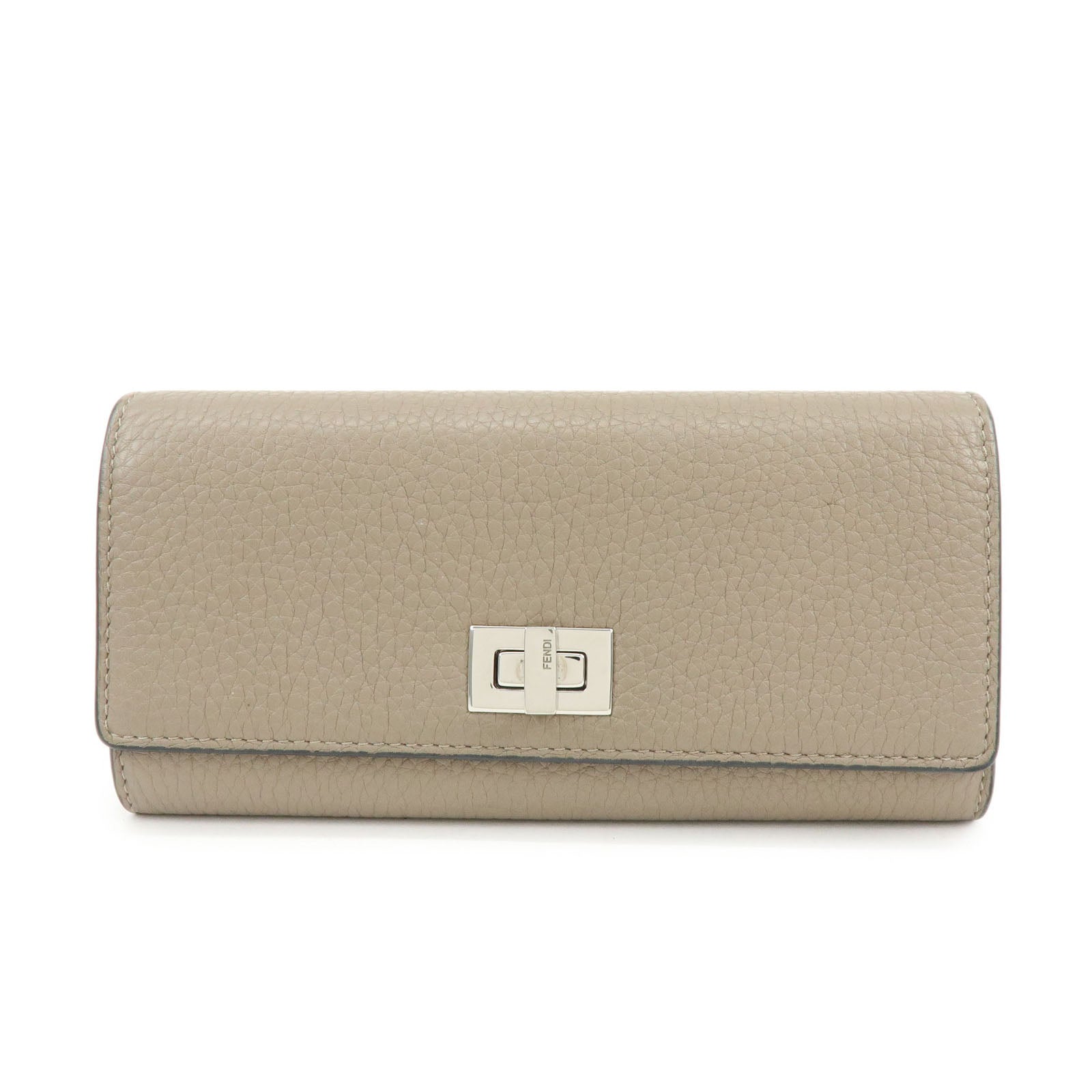 FENDI Peekaboo Leather Bi-fold Flap Long Wallet Beige 8M0427
