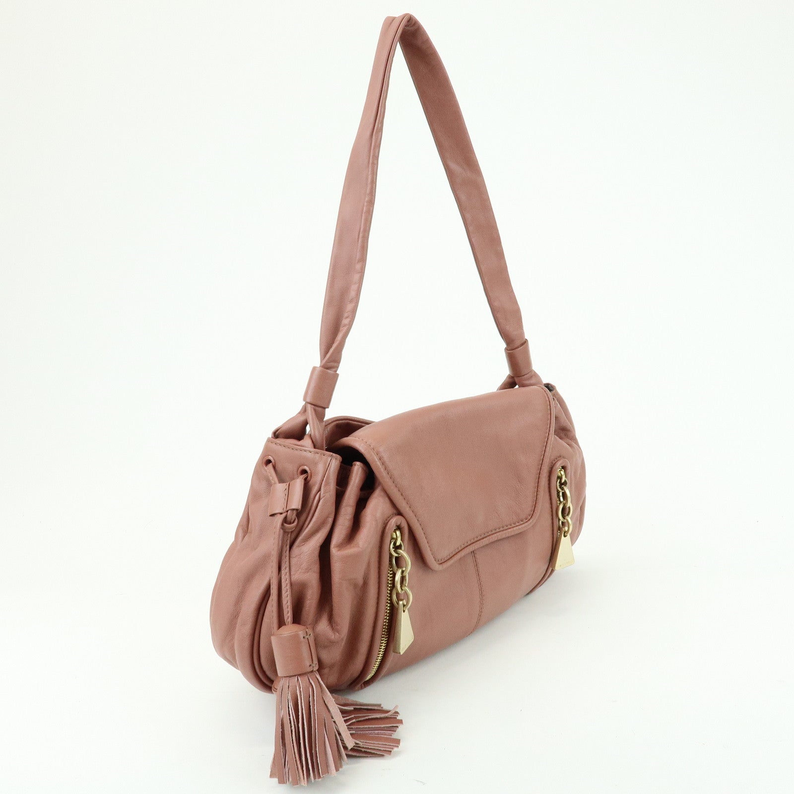 Chloe See by Chloe Leather Shoulder Bag Hand Bag Tassel Charm Pink