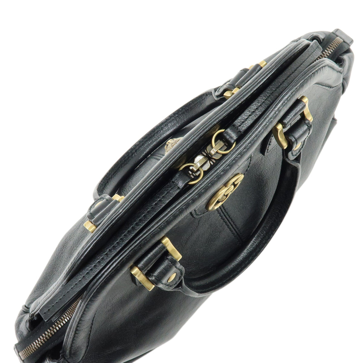GUCCI Rebelle Double G Leather 2Way Bag Hand Shoulder Bag Black 516459