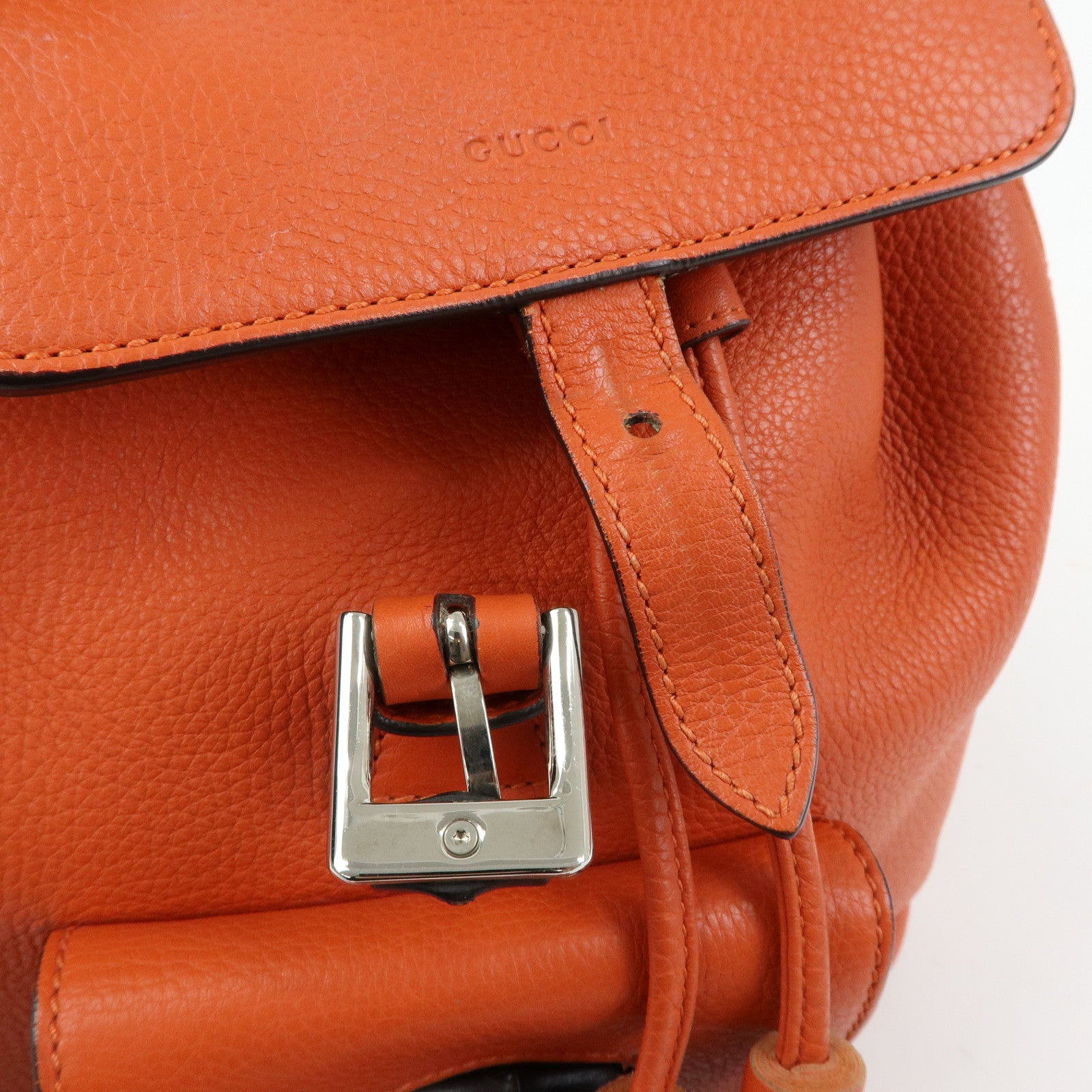 GUCCI Bamboo Leather Backpack Rucksack Tassel Strap Orange 387149