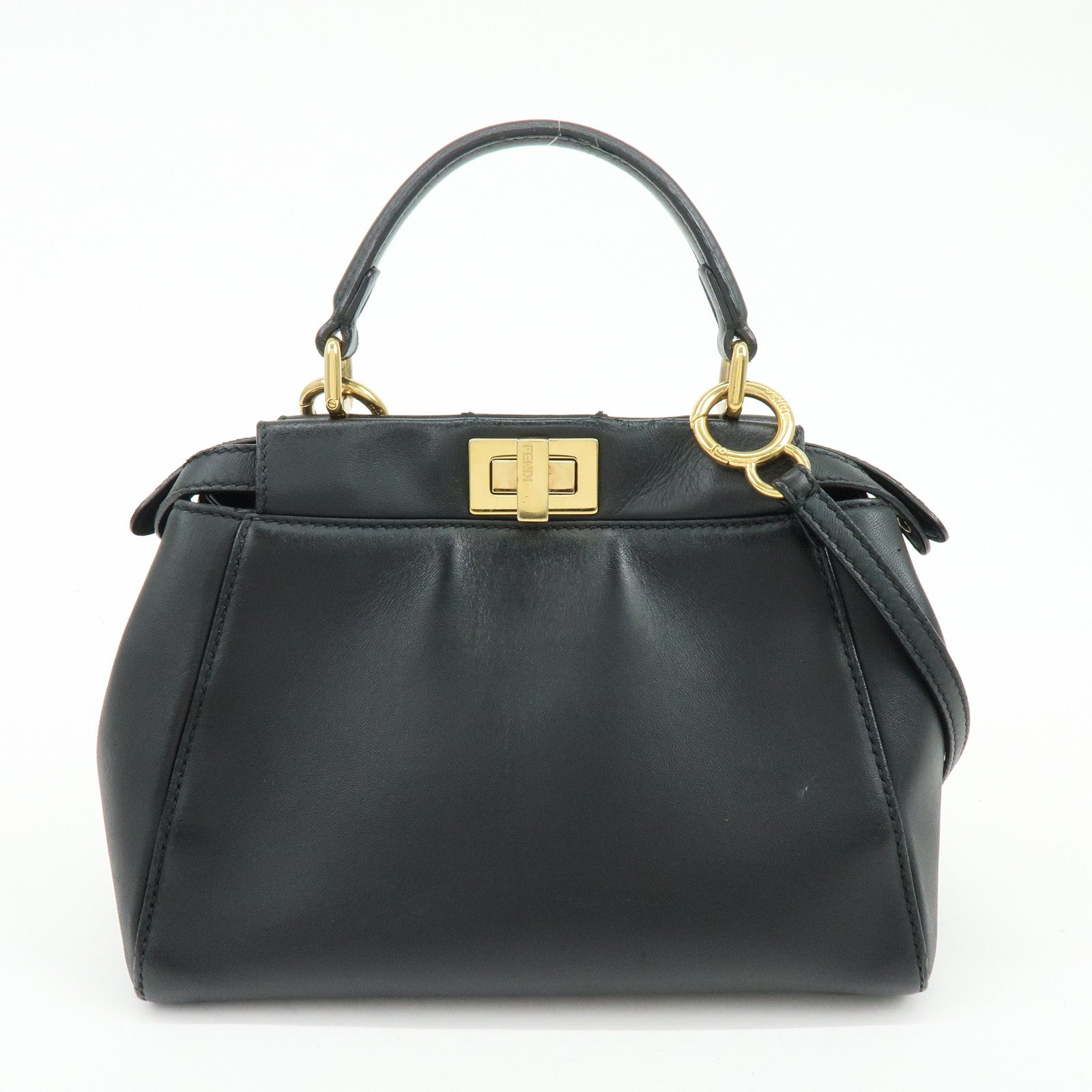 FENDI Peekaboo Mini Leather 2Way Shoulder Bag Hand Bag Black 8BN244