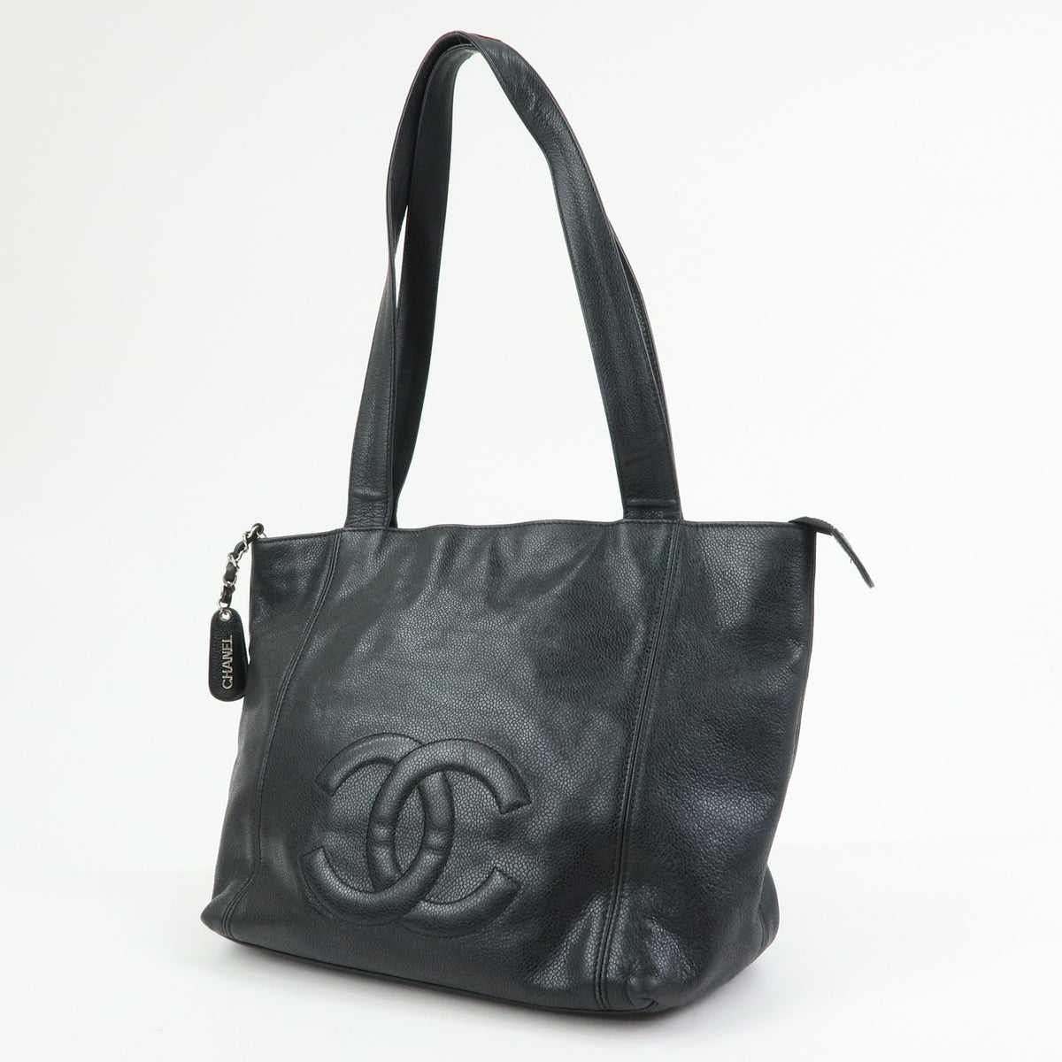 CHANEL COCO Mark Caviarskin Tote Bag Shoulder Bag Black Silver