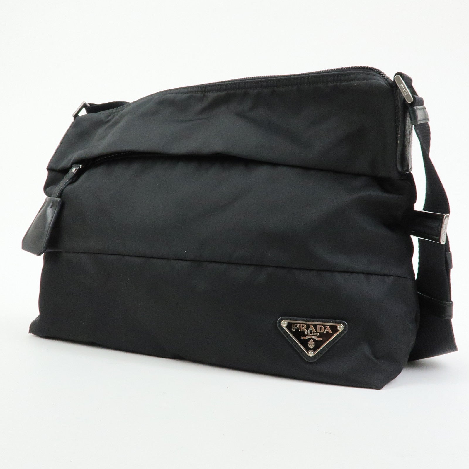 PRADA Triangle Logo Nylon Leather Shoulder Bag Crossbody Bag Black