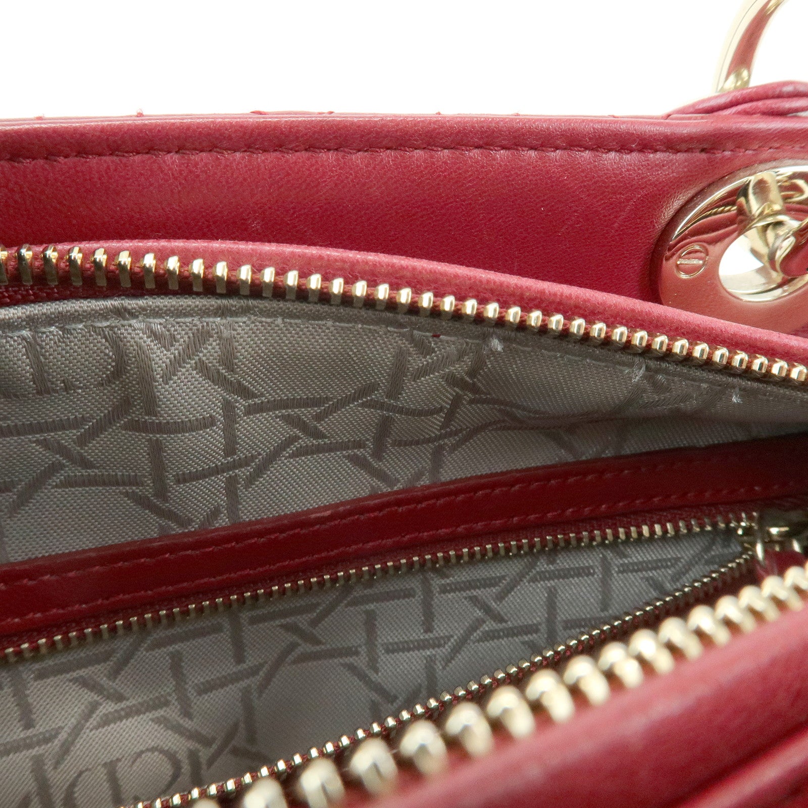 Christian Dior Lady Dior Cannage Lamb Skin Hand Bag Red