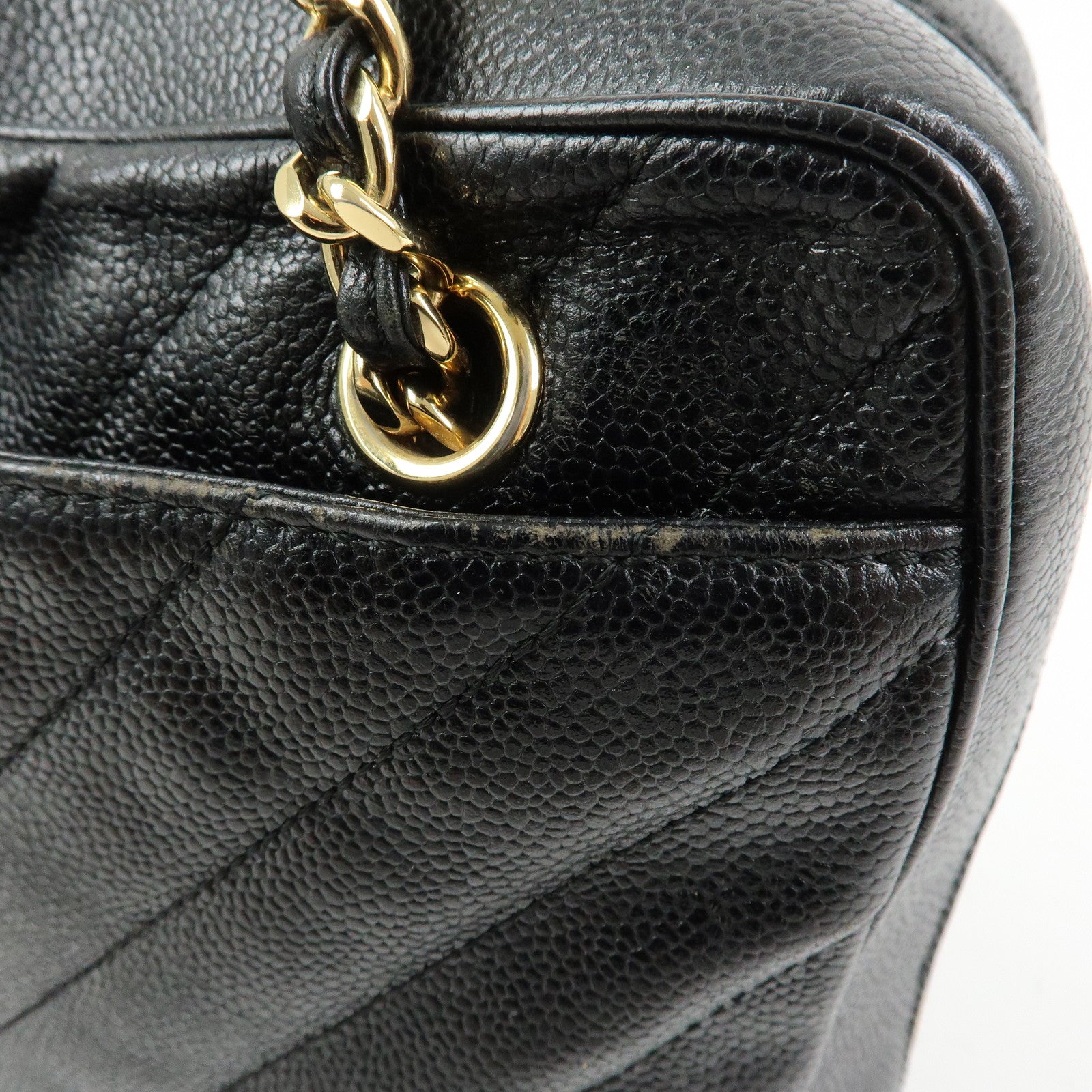 CHANEL Chevron COCO Mark Caviarskin Chain Shoulder Bag Black