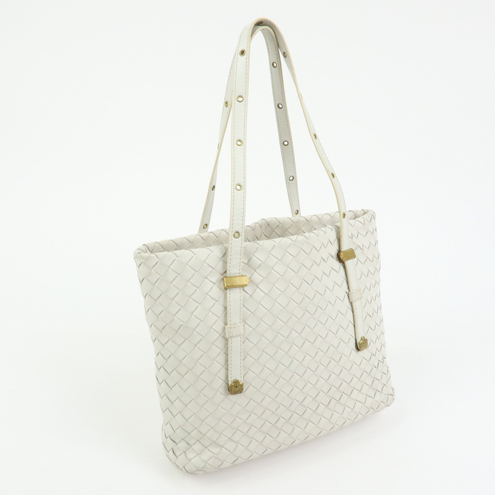 BOTTEGA VENETA Intrecciato Leather Hand Bag Mini Tote Bag White 162937