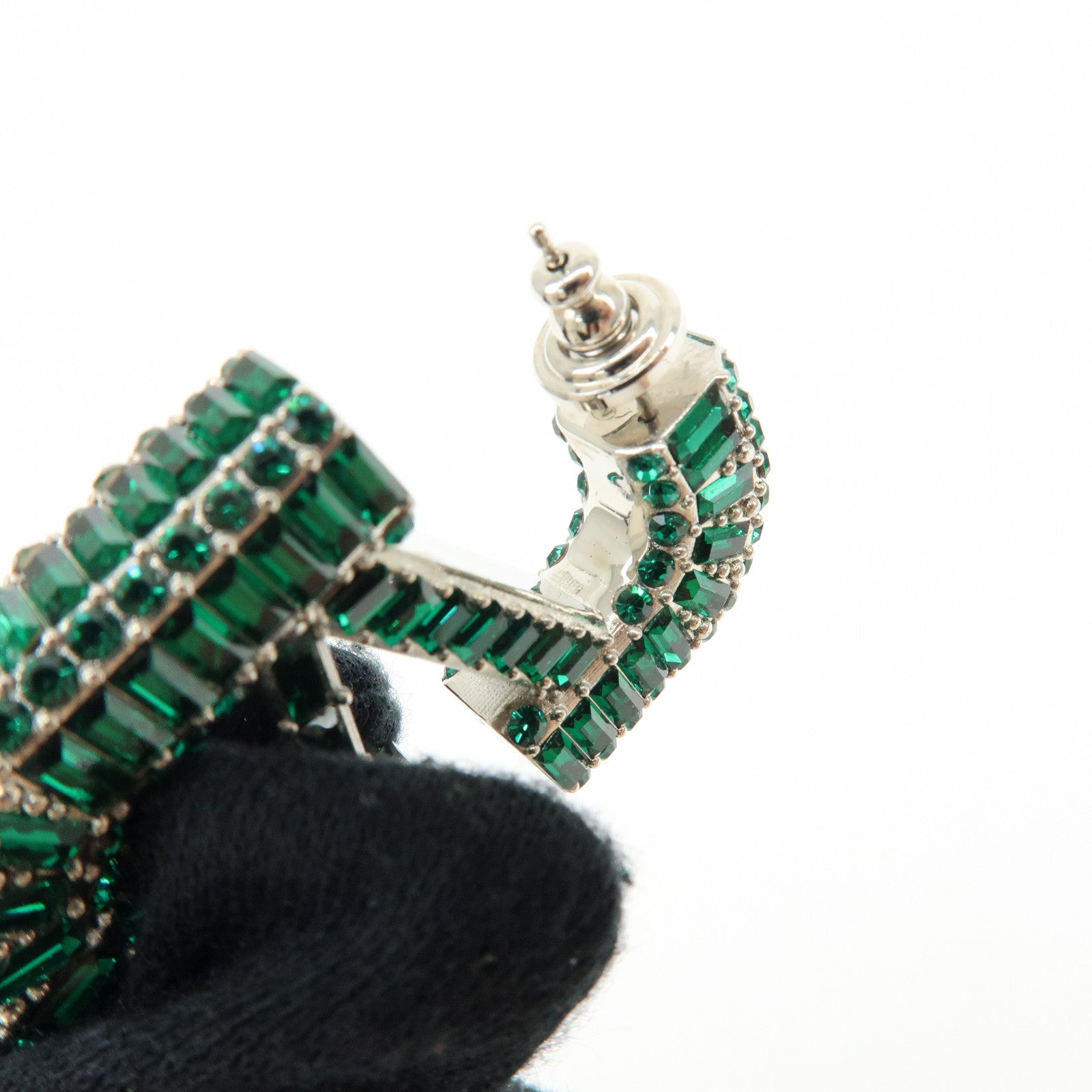 VALENTINO V Logo Signature Metal Rhinestone Earrings Green Silver