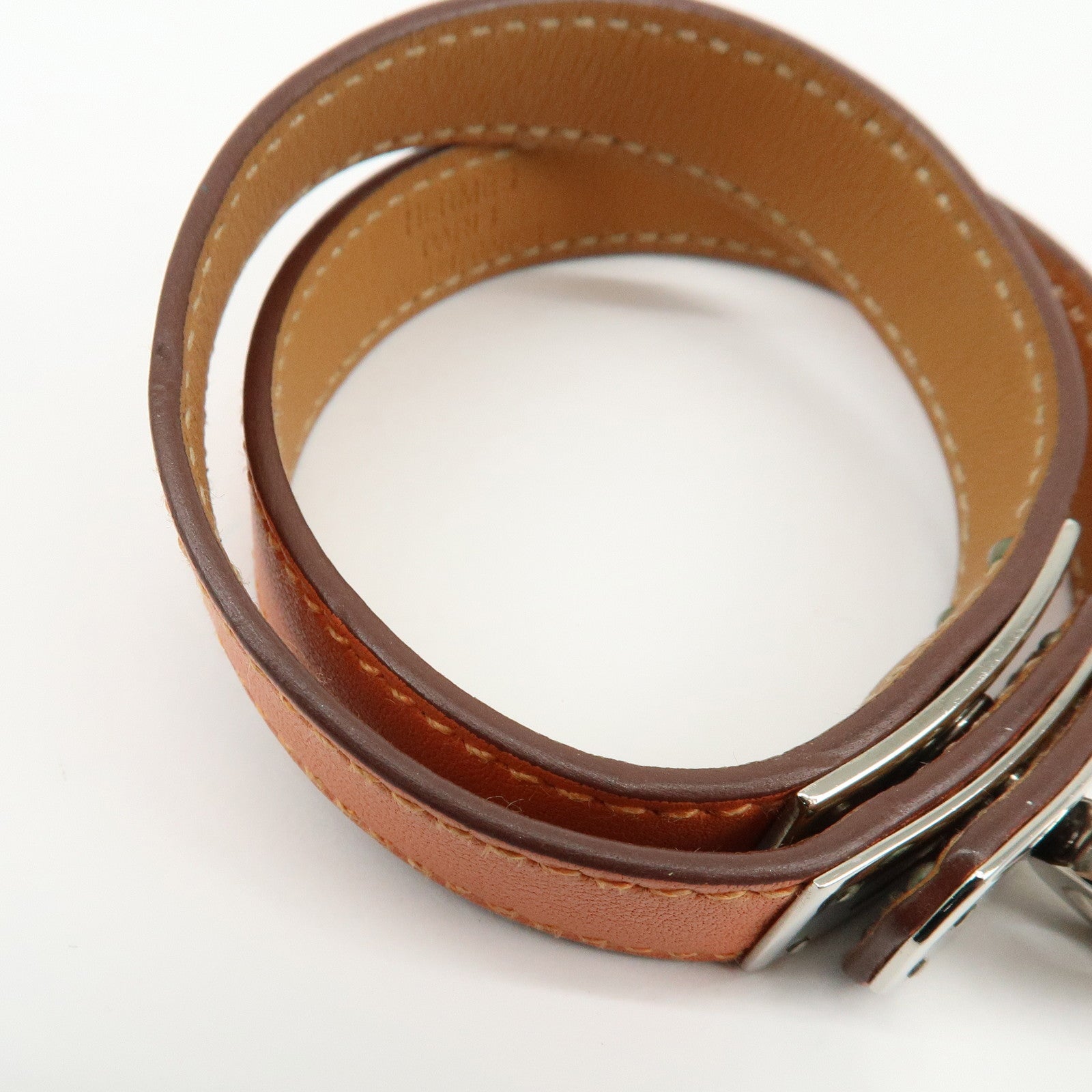 HERMES Kelly Double Tour Leather Bangle Bracelet ☐P Stamped Orange
