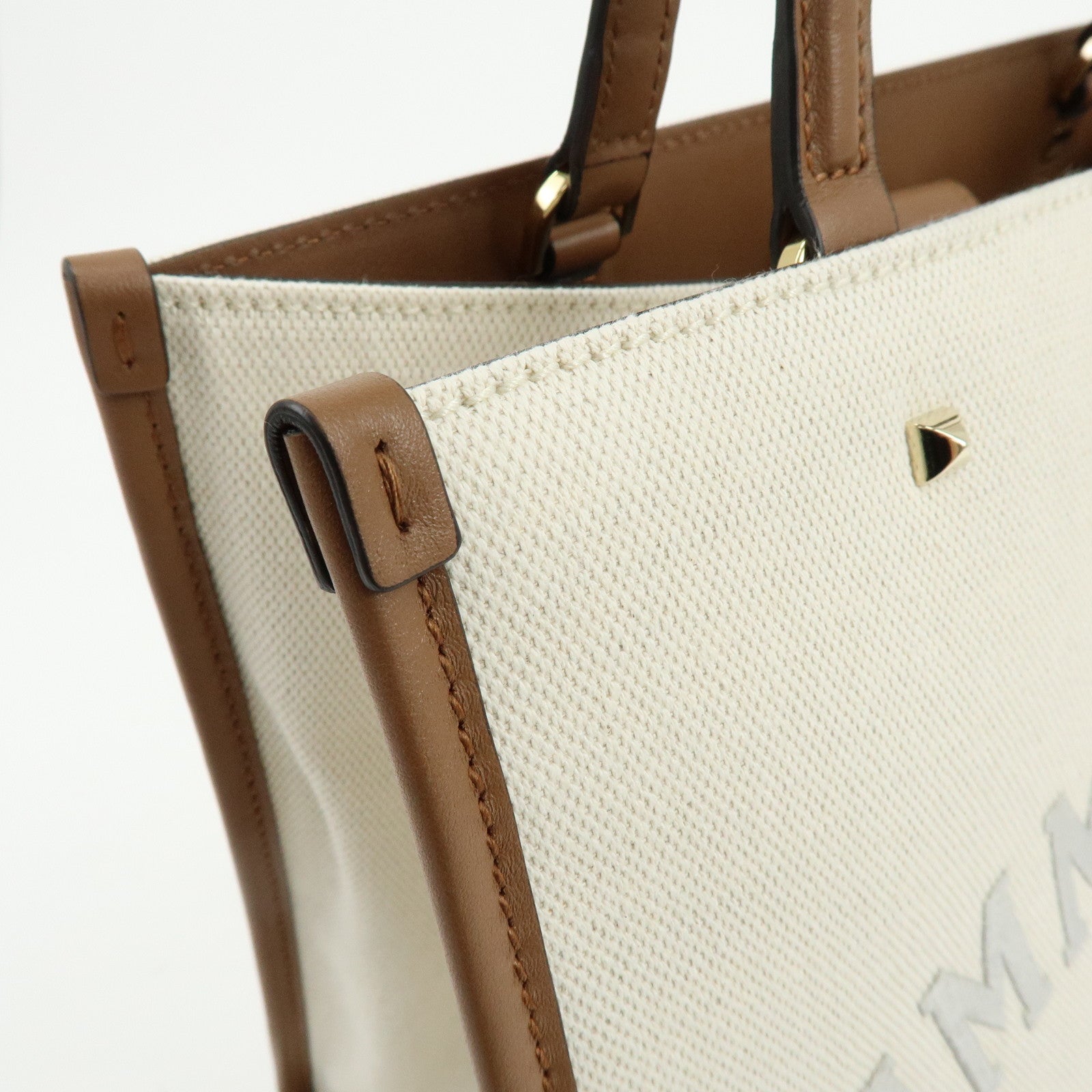 JIMMY CHOO Varennes Canvas Leather Tote Bag Shoulder Bag Ivory Brown