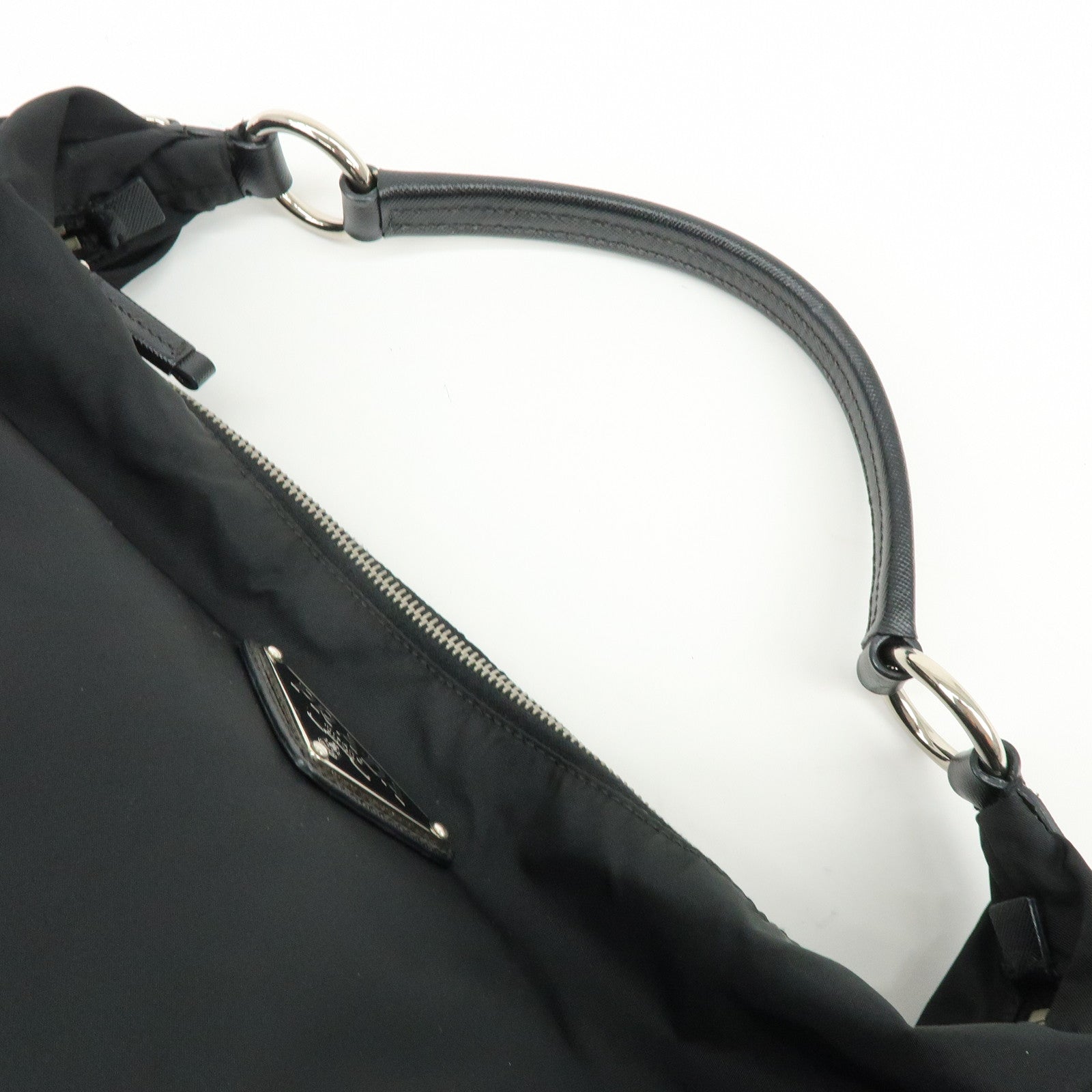 PRADA Triangle Logo Nylon Saffiano Leather Shoulder Bag Black BR3291