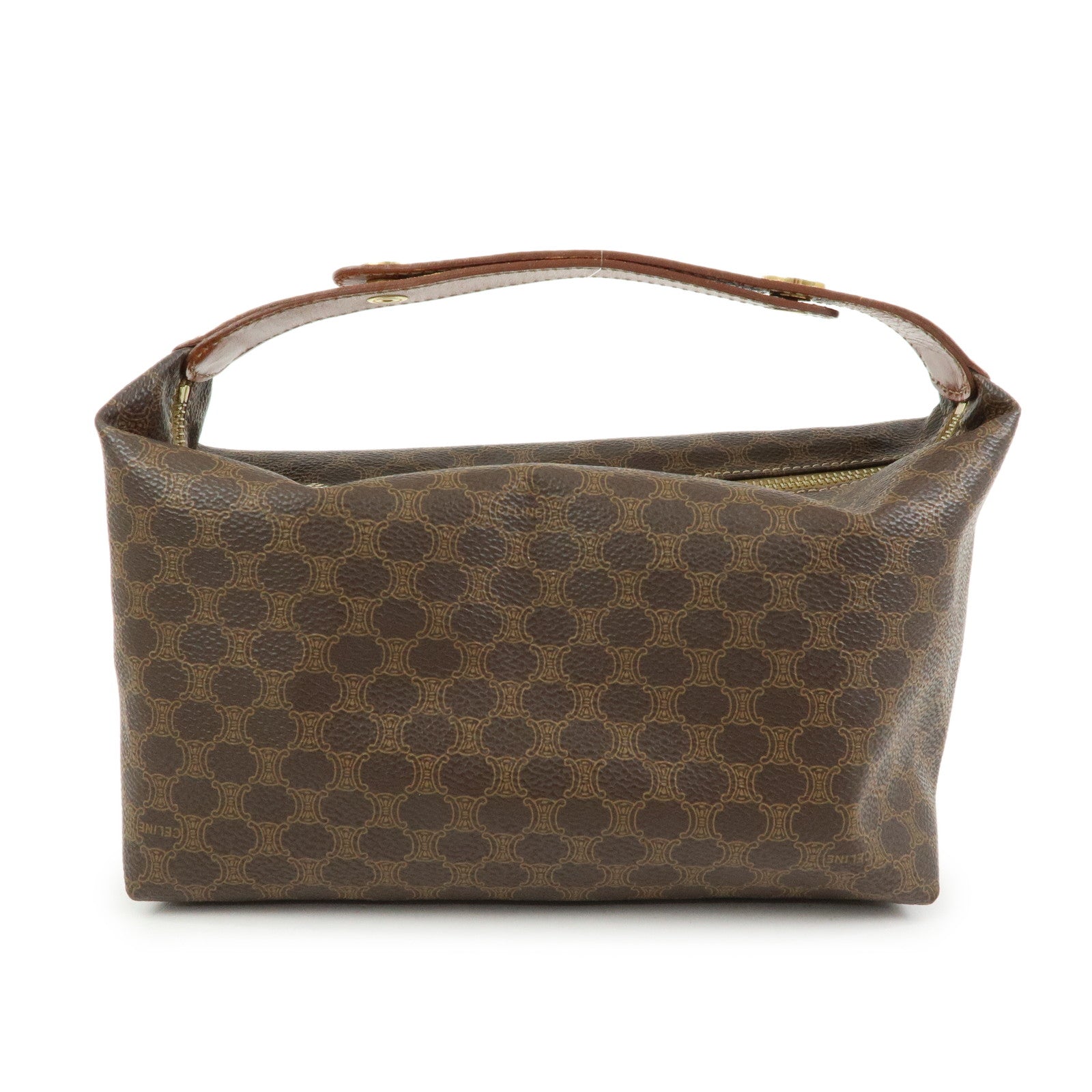 CELINE Macadam PVC Leather Hand Bag Cosmetic Pouch Brown