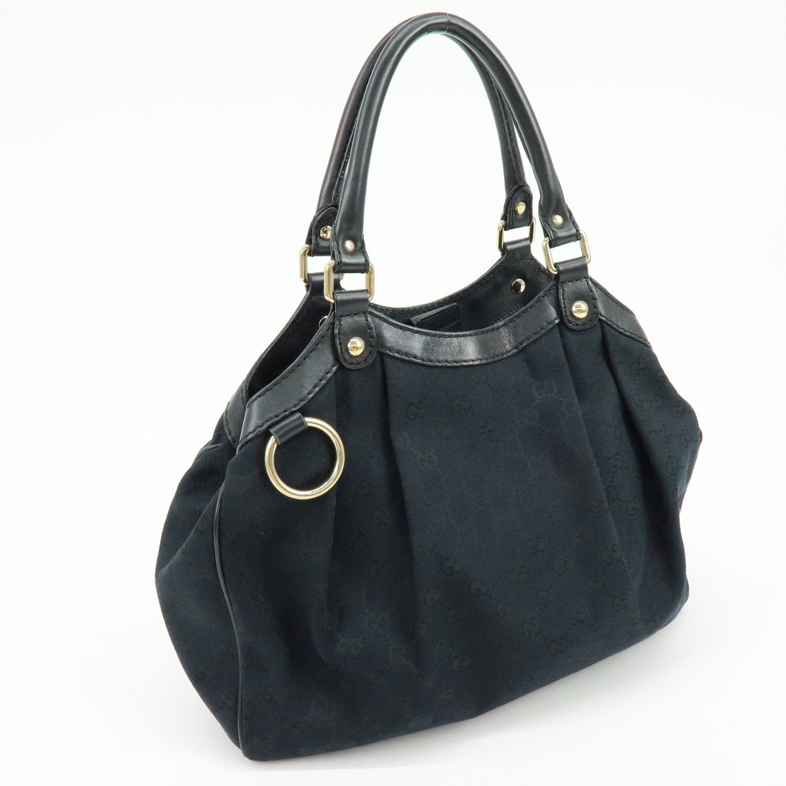 GUCCI Sukey GG Canvas Leather Tote Bag Hand Bag Black 211944