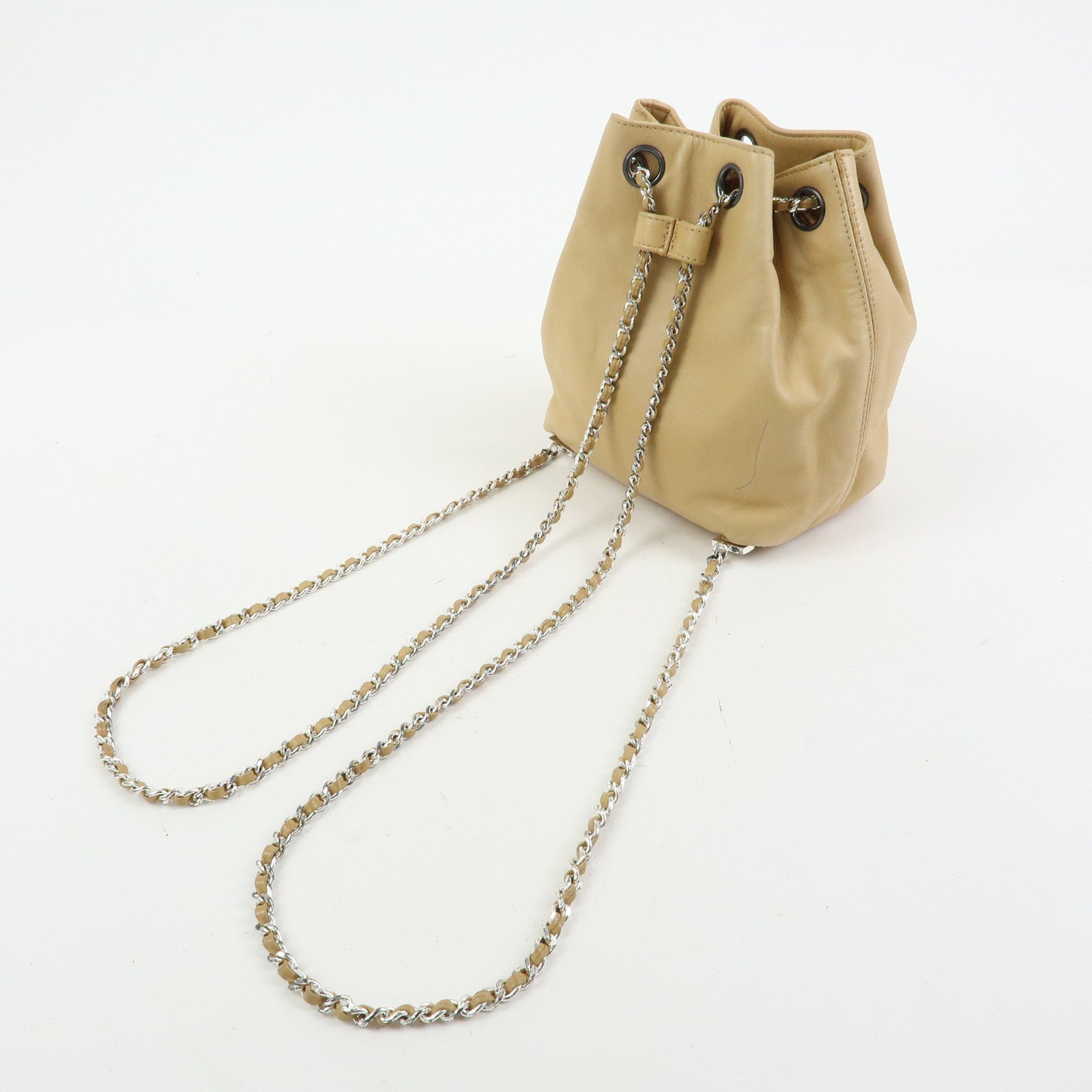 CHANEL COCO Mark Lamb Skin Backpack Shoulder Bag Beige
