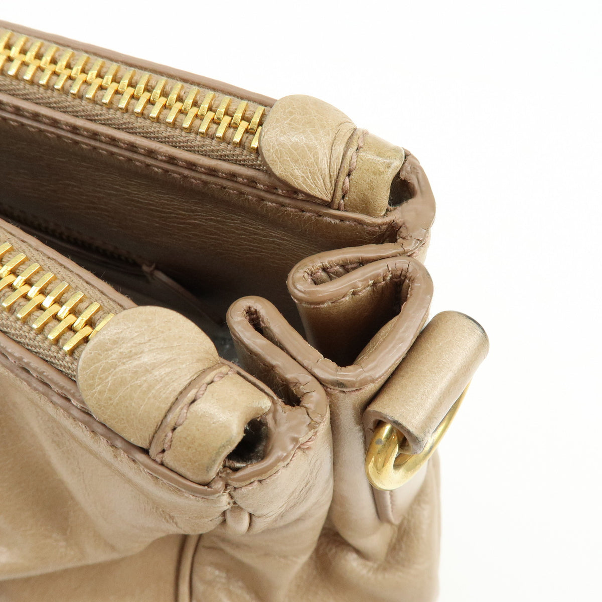 MIU MIU Leather 2Way Bag Hand Bag Shoulder Bag Key Ring Beige RN1127