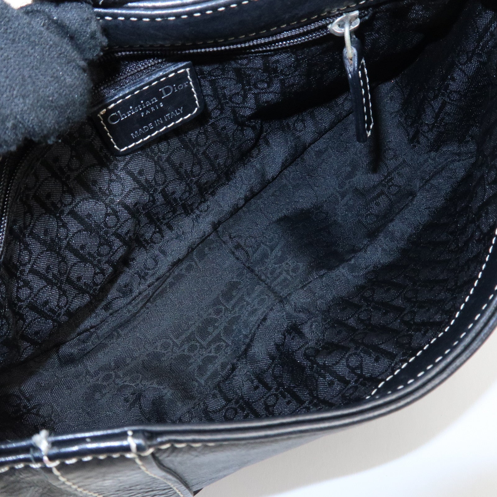 Christian Dior CD Logo Leather Shoulder Bag Hand Bag Black Used