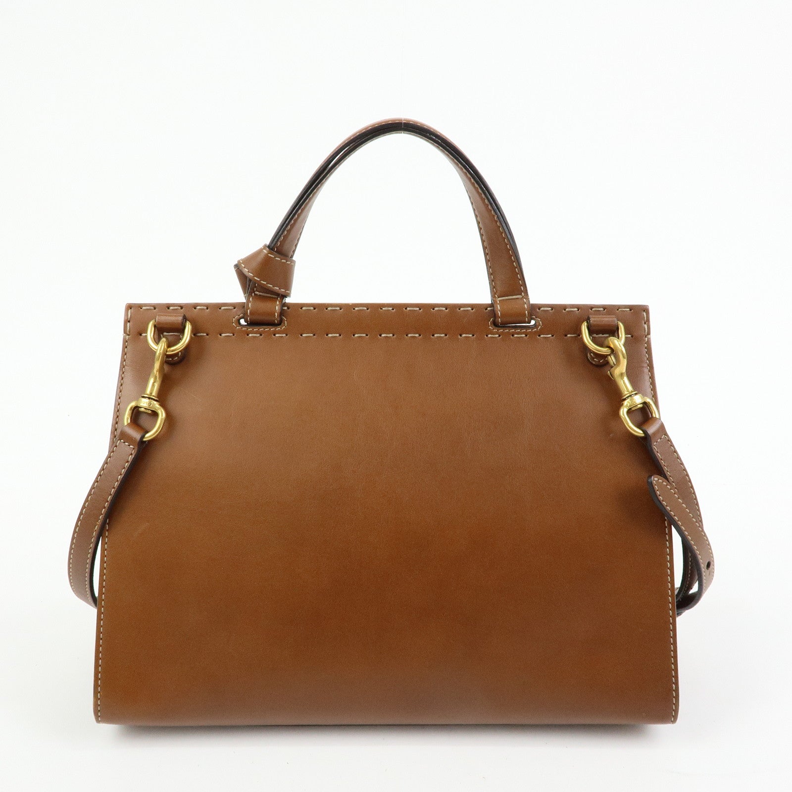 GUCCI Double G Leather 2Way Bag Hand Bag Shoulder Bag Brown 421890