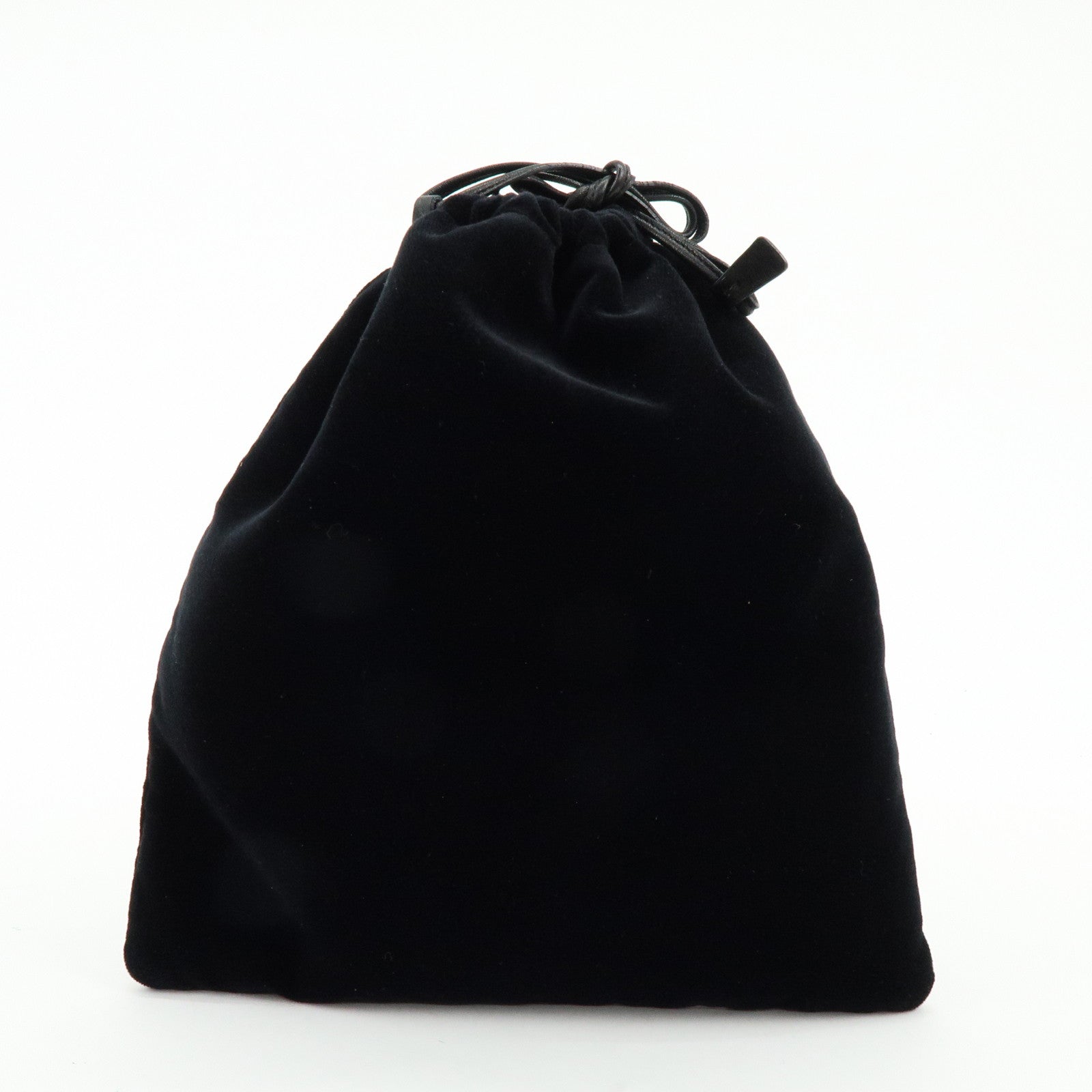 PRADA Logo Velvet Leather Drawstring Pouch Embroidery Black 1MU001