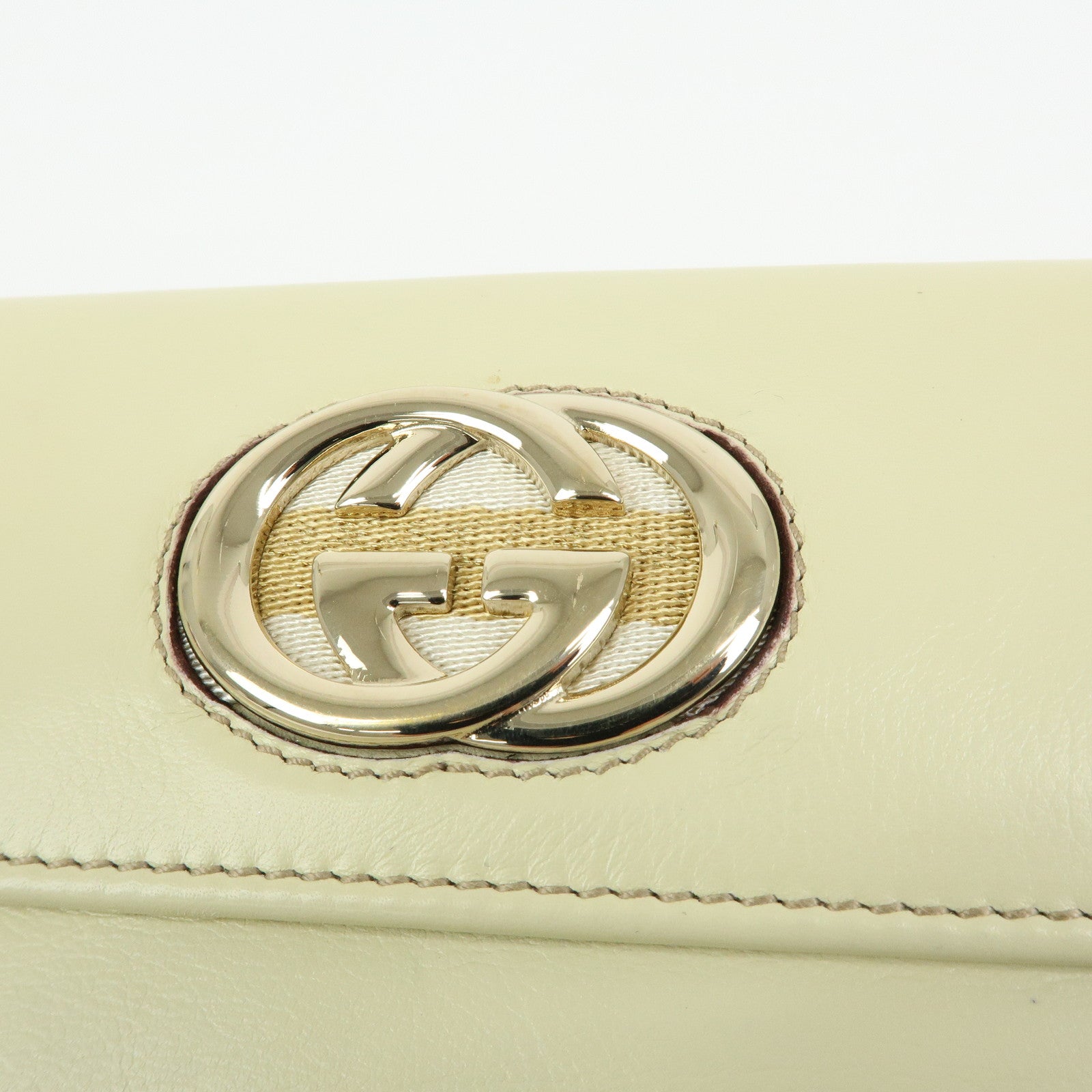 GUCCI Interlocking G Leather W Hook Long Wallet Ivory 162360