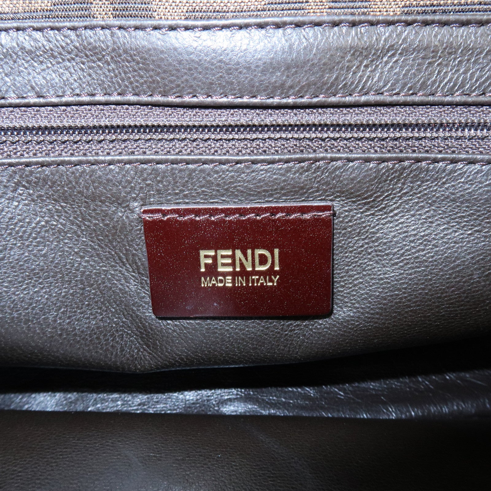 FENDI Zucca Canvas Leather Shoulder Bag Crossbody Bag Brown 8BT169