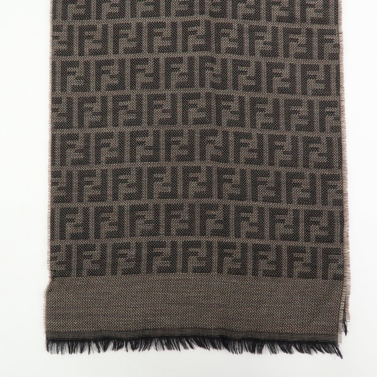 FENDI Zucca Lot of 2 Wool 100% Fringe Scarf Brown Blue