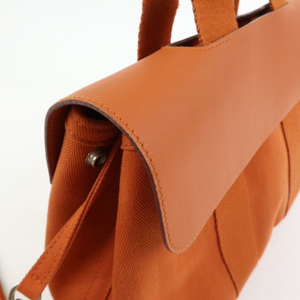 HERMES Valparaiso MM Toile Chevron Leather Tote Bag Hand Bag Orange