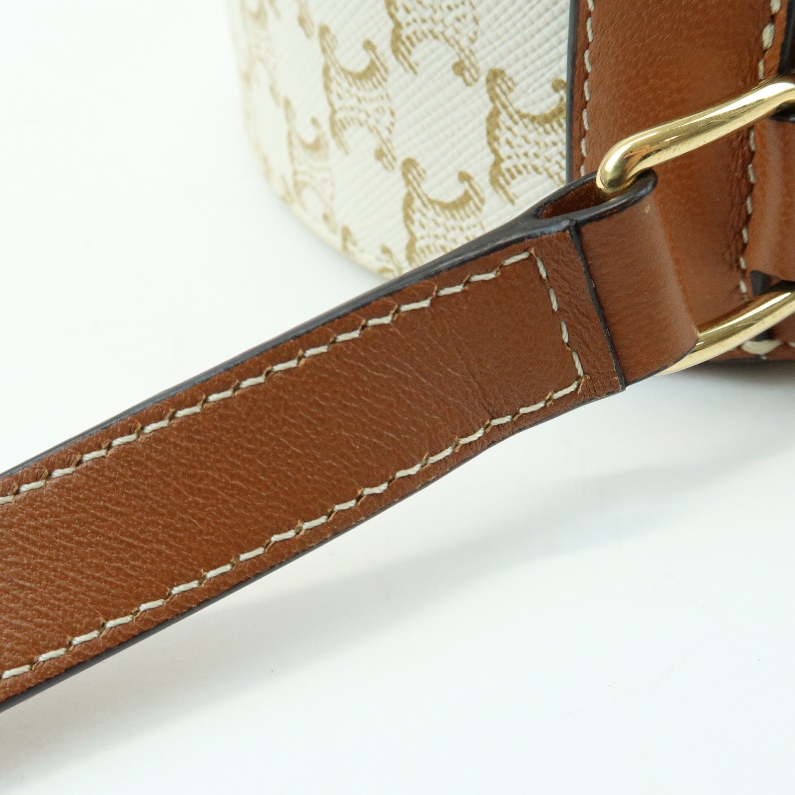 CELINE Macadam Leather Shoulder Bag Crossbody Bag Ivory Brown