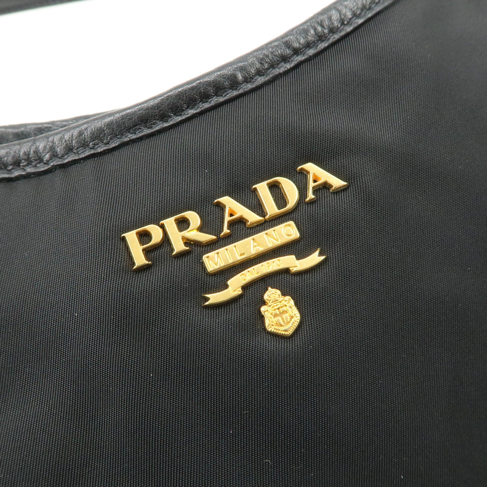 PRADA Nylon Leather Tote Bag Shoulder Bag Black Gold HDW BR4635 Used