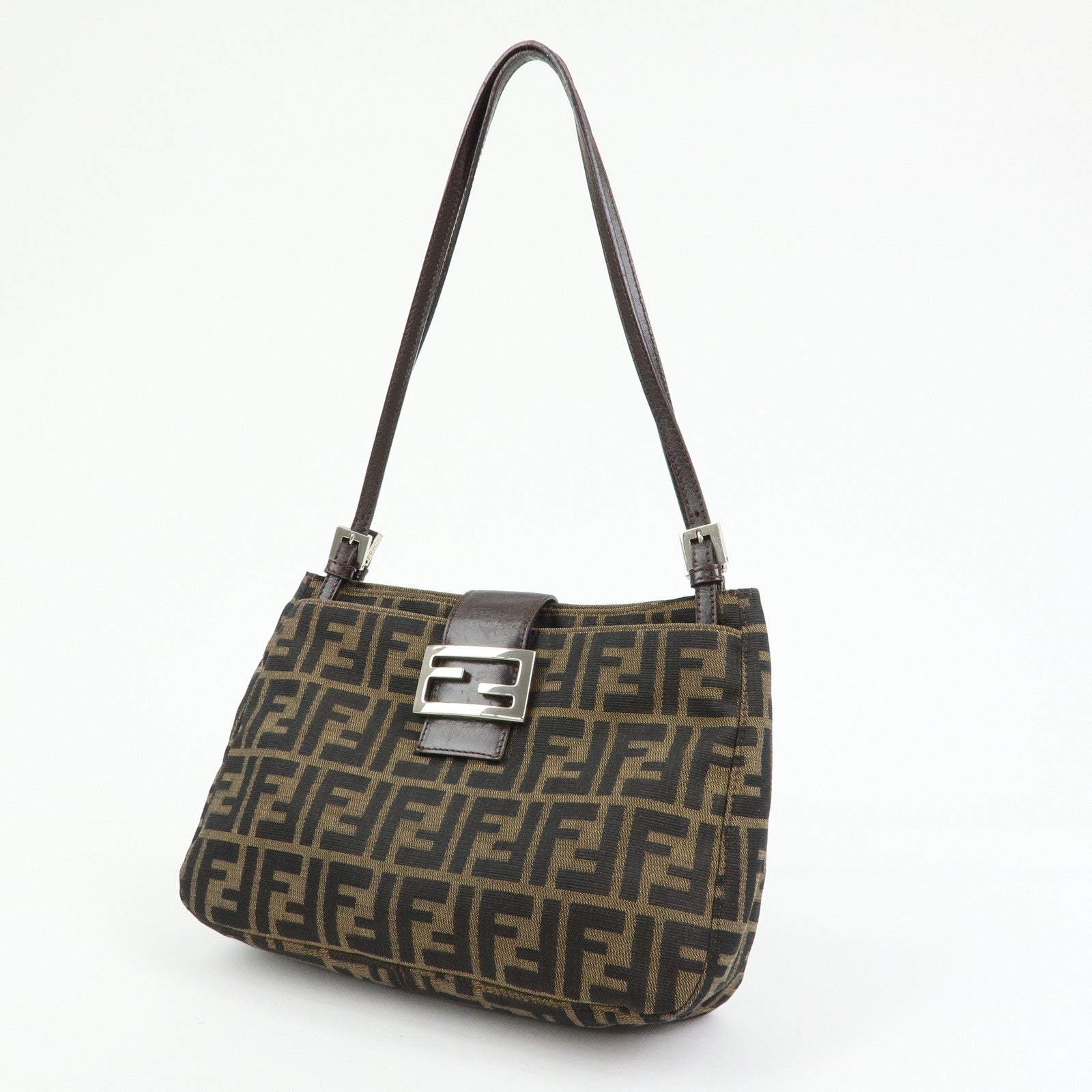 FENDI Zucca Canvas Leather Shoulder Bag Hand Bag Brown Black 26728