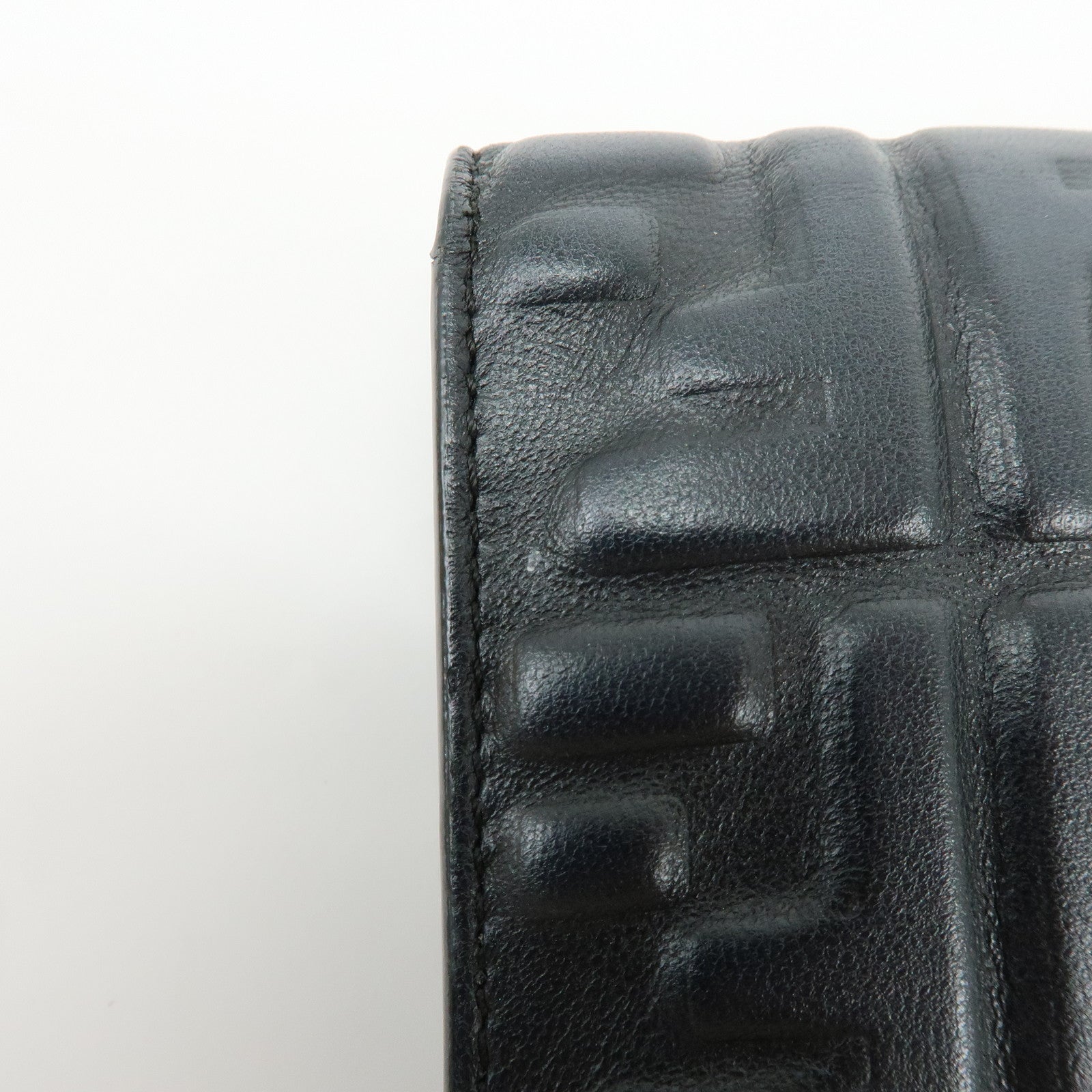 FENDI Baguette Zucca Embossed Leather Chain Long Wallet Black 8M0365