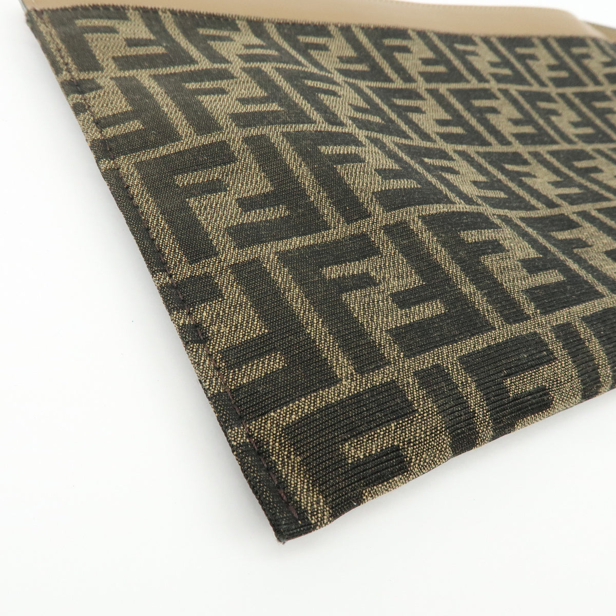 FENDI Zucca Flat Slim Canvas Leather Clutch Bag Pouch Brown 7N0134